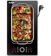 Surface de cuisson à induction noire avec panneau d'affichage à DEL blanc et cadran de commande, représentant un plat rôti dans un ustensile de cuisine en céramique