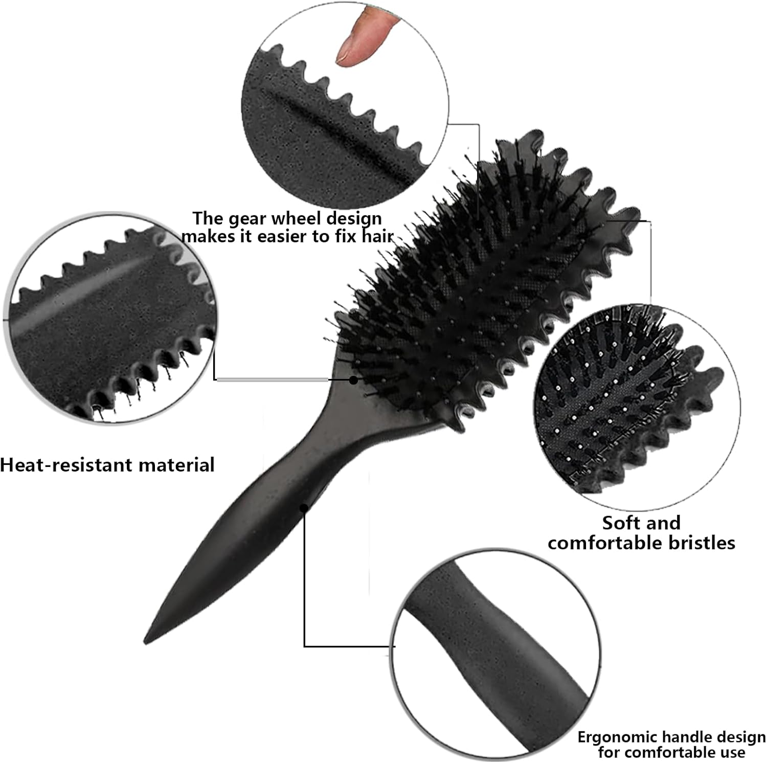 Brosse à boucler, brosse coiffante pour cheveux bouclés d'hommes et de femmes pour fixer et modeler les boucles, réduire les mèches rebelles et la séparation des boucles (Noir, 24cm)