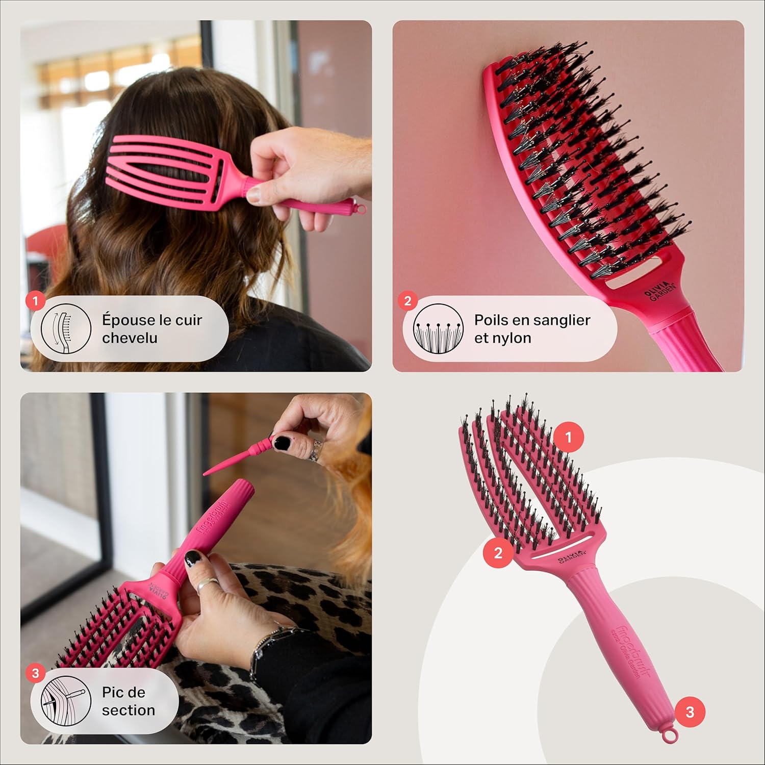 Olivia Garden - Fingerbrush Care Iconic - brosse 22cm - poils nylon & sanglier pour brillance et démêlage