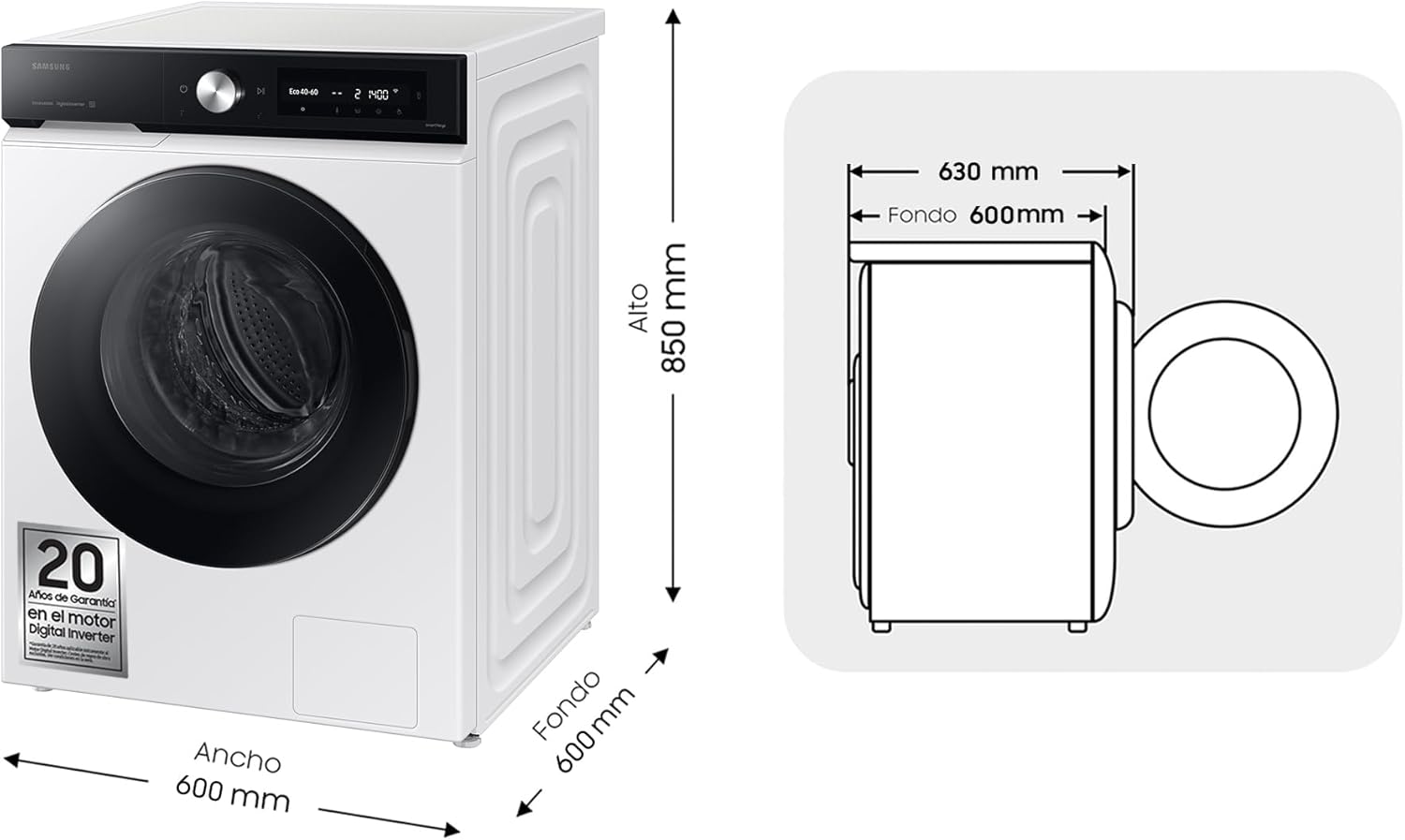 Samsung - WW90DB7U94GE série - 60x85x55cm - 9kg, EcoBubble, vapeur, WW90DB7U94GE