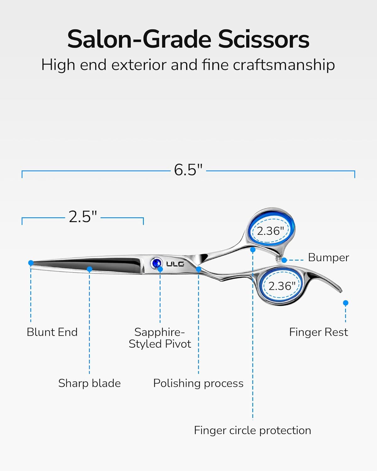 ULG - Ciseaux de coiffure gauchers - 16,5 cm - acier inox japonais, lame rasoir