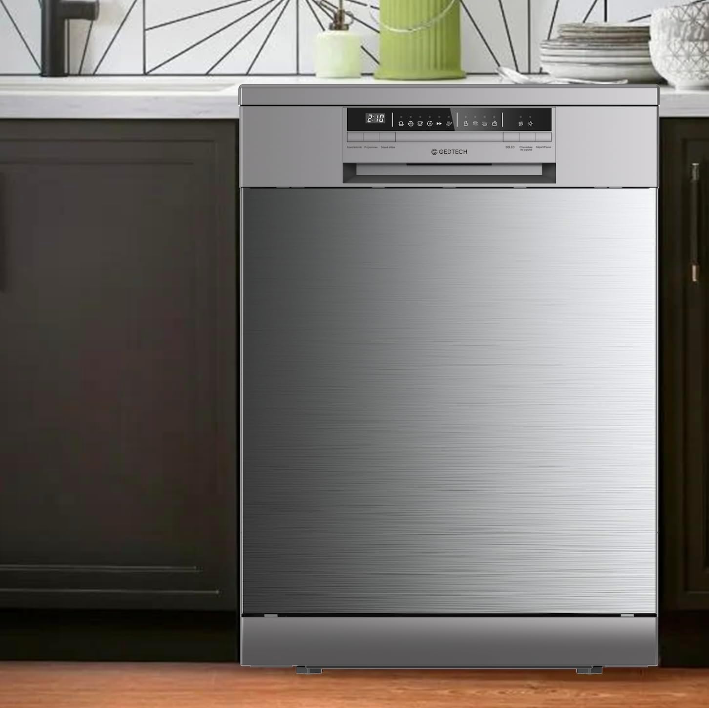 GEDTECH - Lave-vaisselle Série GLV - 15 couverts, inox, ultra silencieux, départ différé, classe C, GLV1542IX