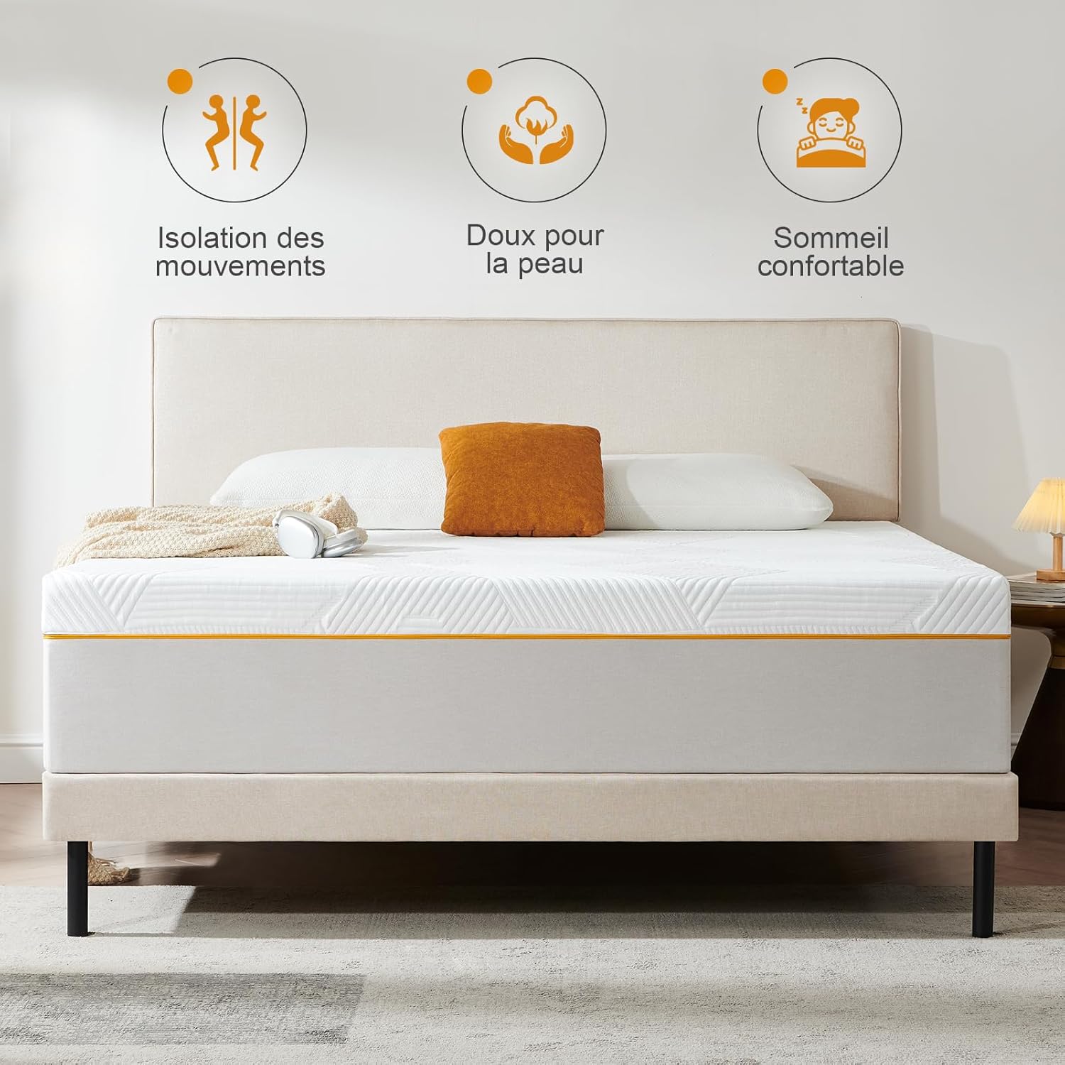 Matelas - mousse mémoire forme - 140x190x20cm - 7 zones, ferme, réversible