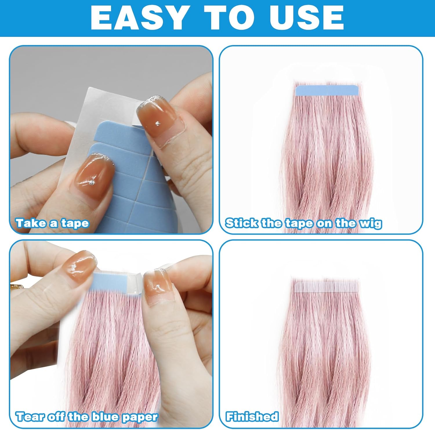 Ruban d'extension de cheveux - double face - 120 pièces - adhésif remplacement perruques/extensions