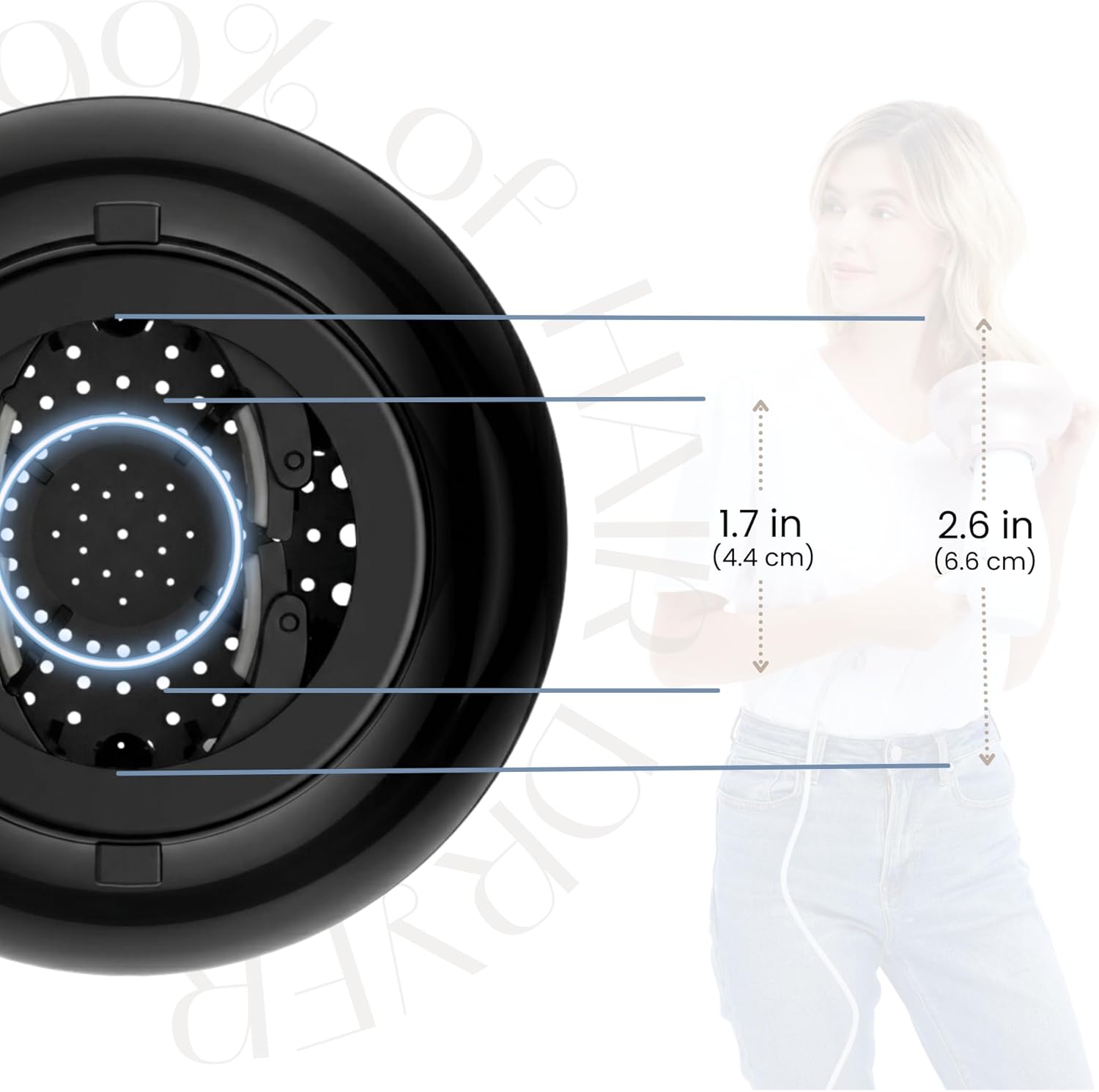 Diffuseur universel cheveux bouclés, 4.4-6.6 cm, robuste, anti-frisottis