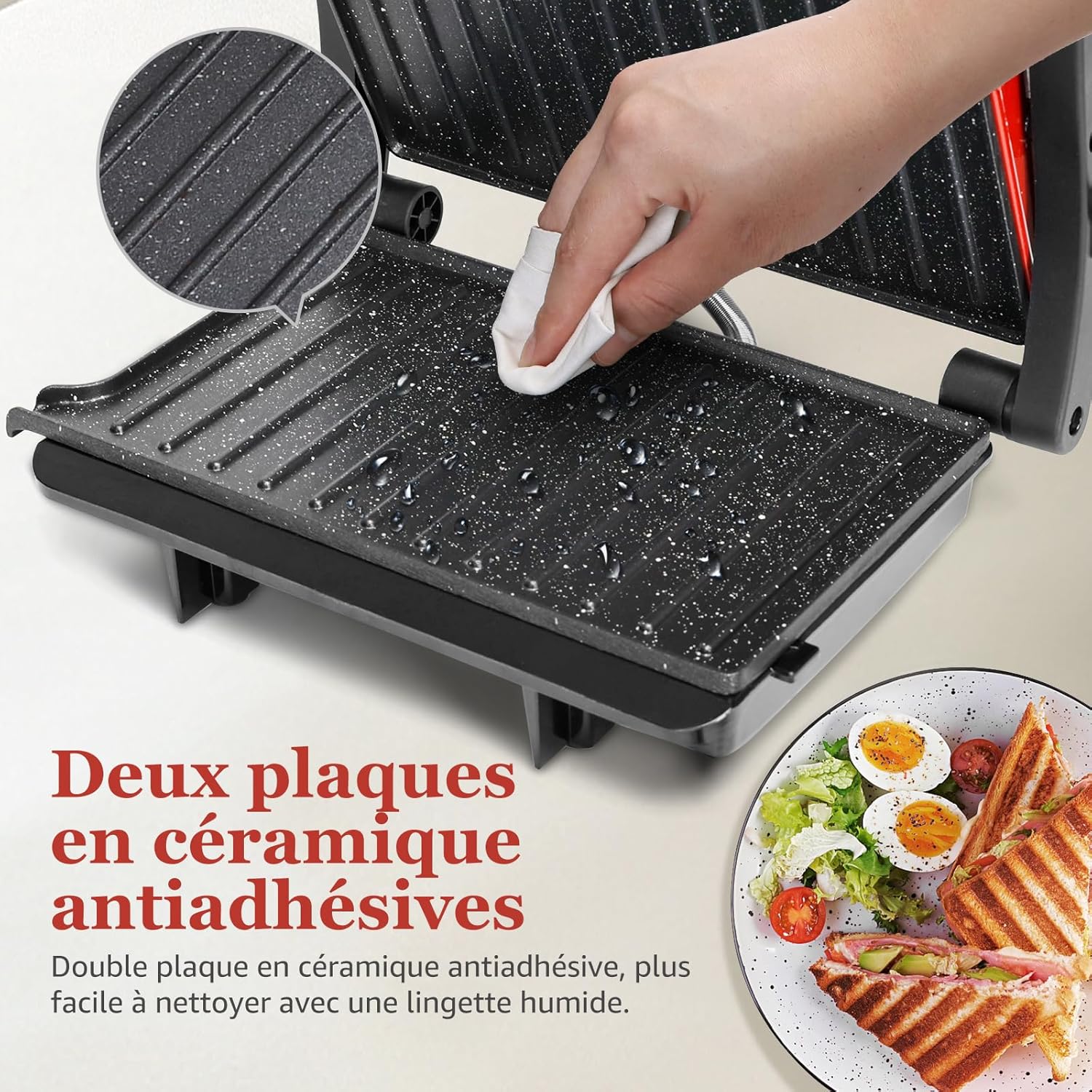 Aigostar - Warme - grille-viande 180° 1000W plaques antiadhésives