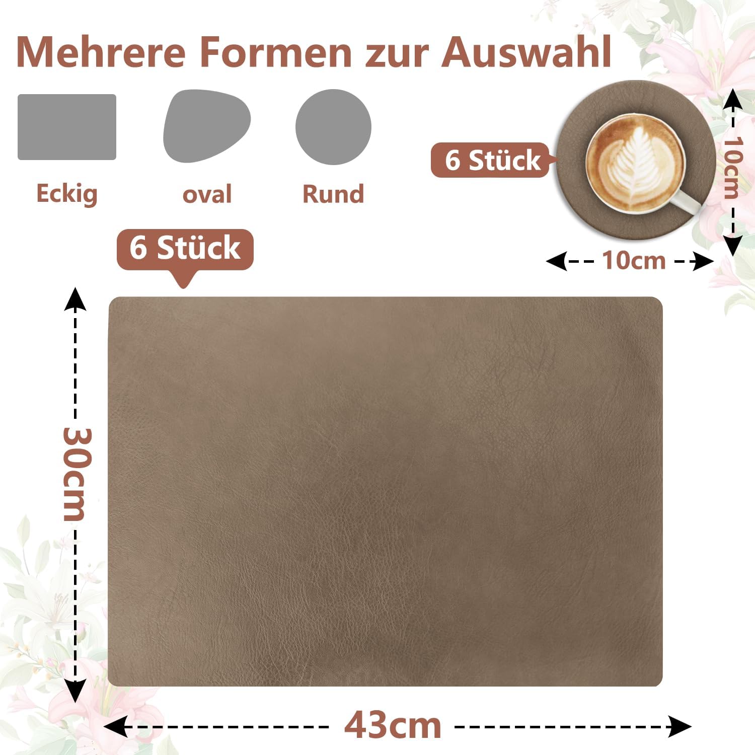 Sets de table - cuir PU double face - 43x30cm - lavables et antidérapants