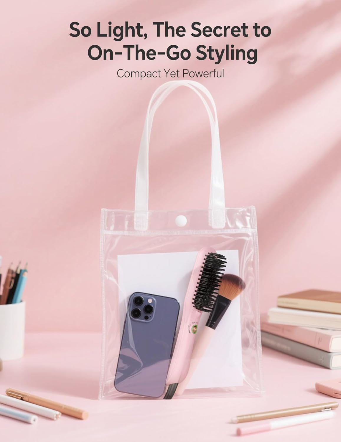 LANDOT - Mini Brosse Lissante 2en1 - compacte - idéale courts à mi-longs, voyage