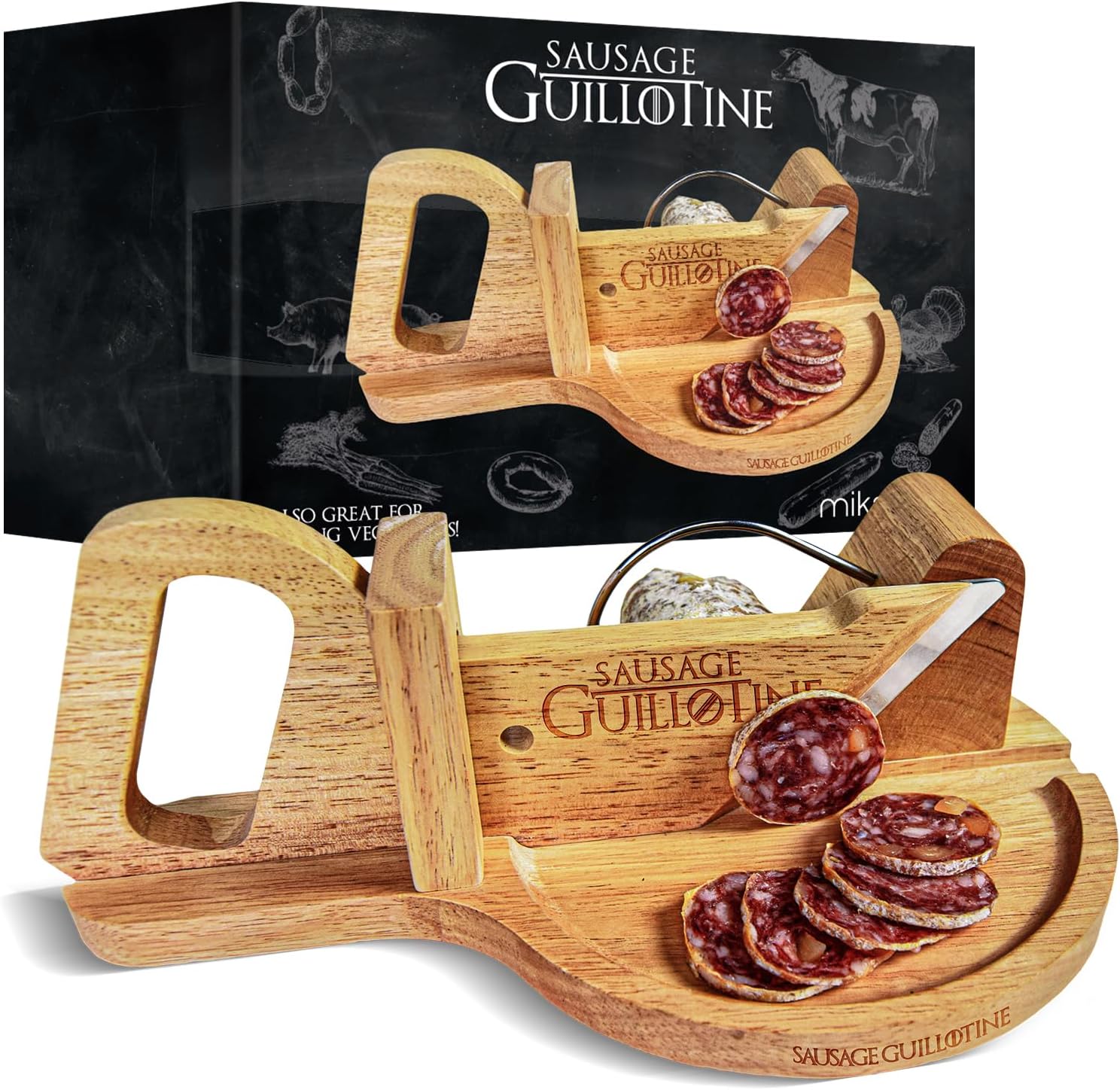 Mikamax - Guillotine à saucisse bois massif - coupe légumes et fromage