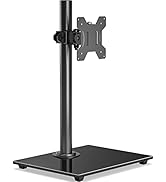 avec base rectangulaire et haut mât vertical. Support de montage VESA réglable fixé pour maintenir un écran. Construction robuste avec composants métalliques.