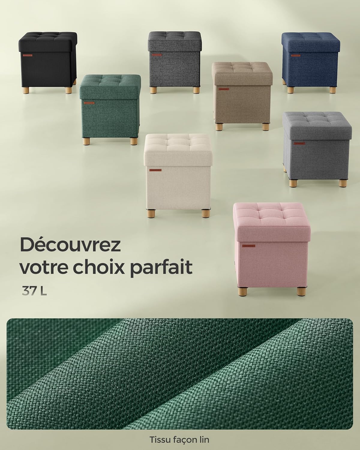 SONGMICS - Tabouret rangement pliable - 38x38x40 cm - 300 kg, vert rétro LSF014C11