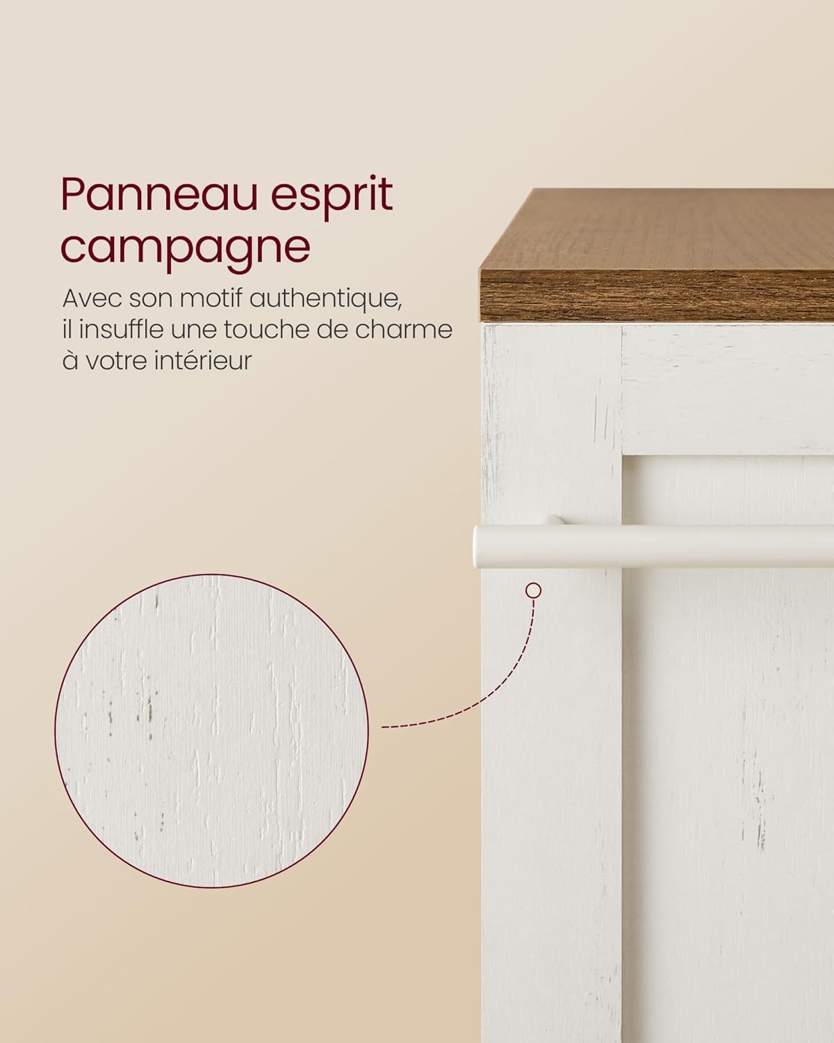 VASAGLE - chariot de rangement 4 niveaux - 15x43,2x86,5 cm - roulettes, poignée, blanc rustique et marron miel, LRC050K0