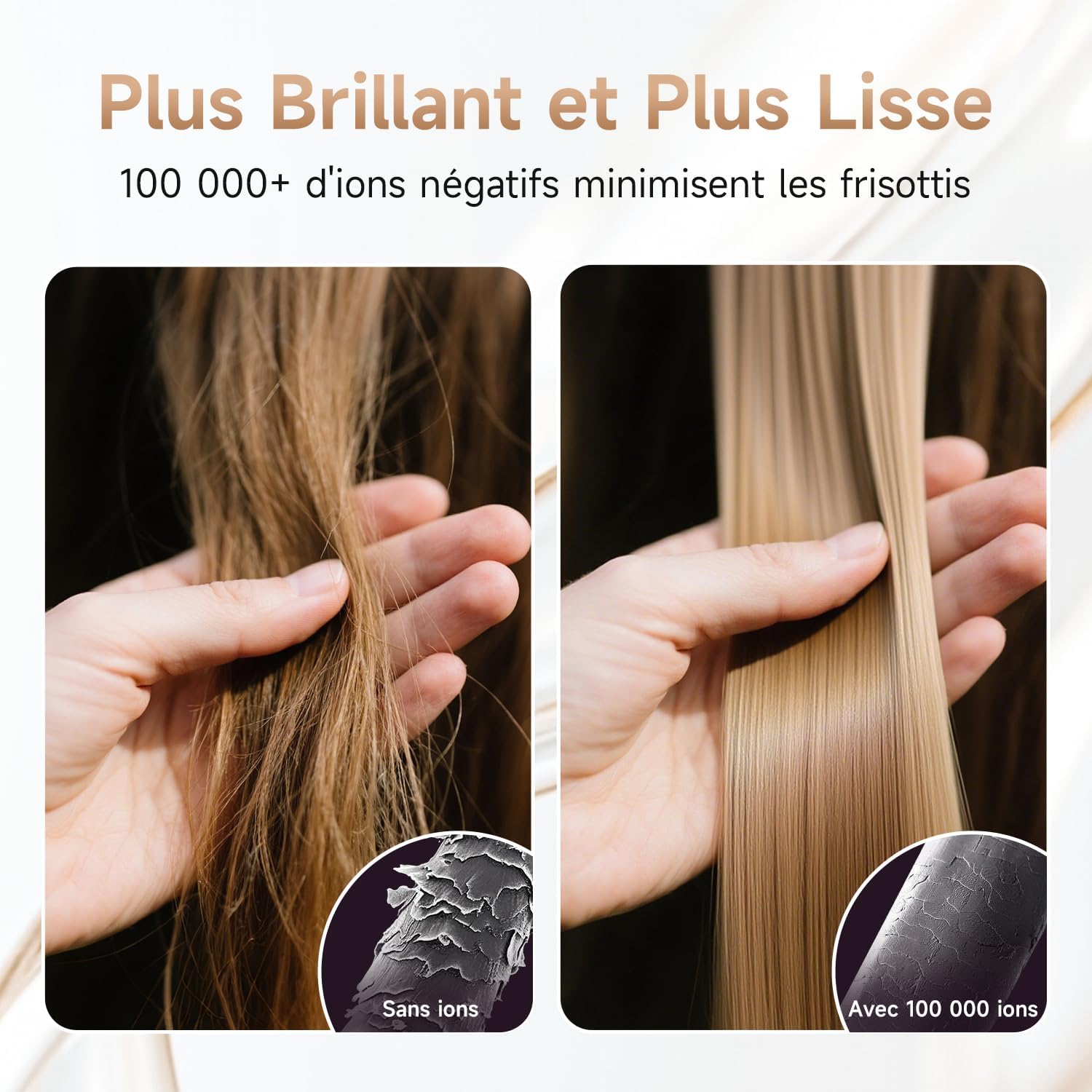 Brosse lissante cheveux - 7 températures, écran LCD, plaques anti-brûlure, double tension, prise UE, noir