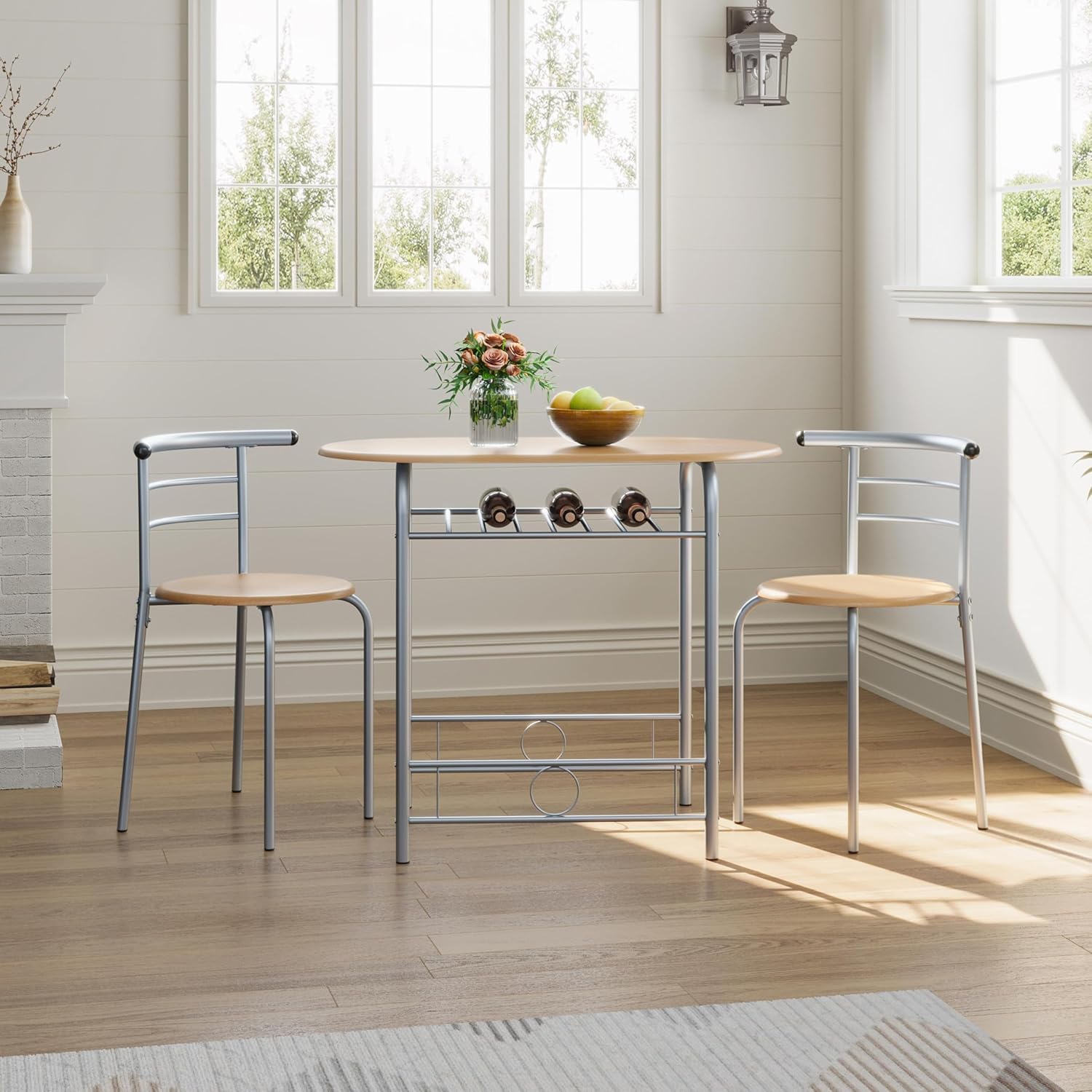 Yaheetech - ensemble table à manger ronde 90x53x75,5cm bois/métal 3 pièces