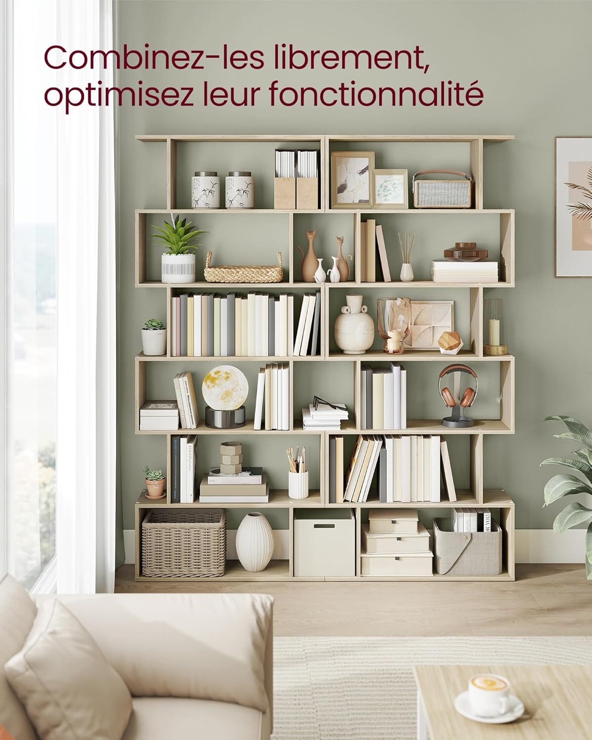 VASAGLE - bibliothèque 6 niveaux - 24x70x191,6cm - rangement, séparateur, nature beige - LBC061L01