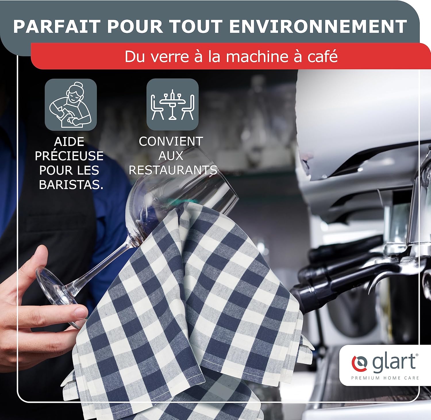 Glart - torchons 48GR - 45x90 cm - coton absorbant, pré-lavé, sans peluches