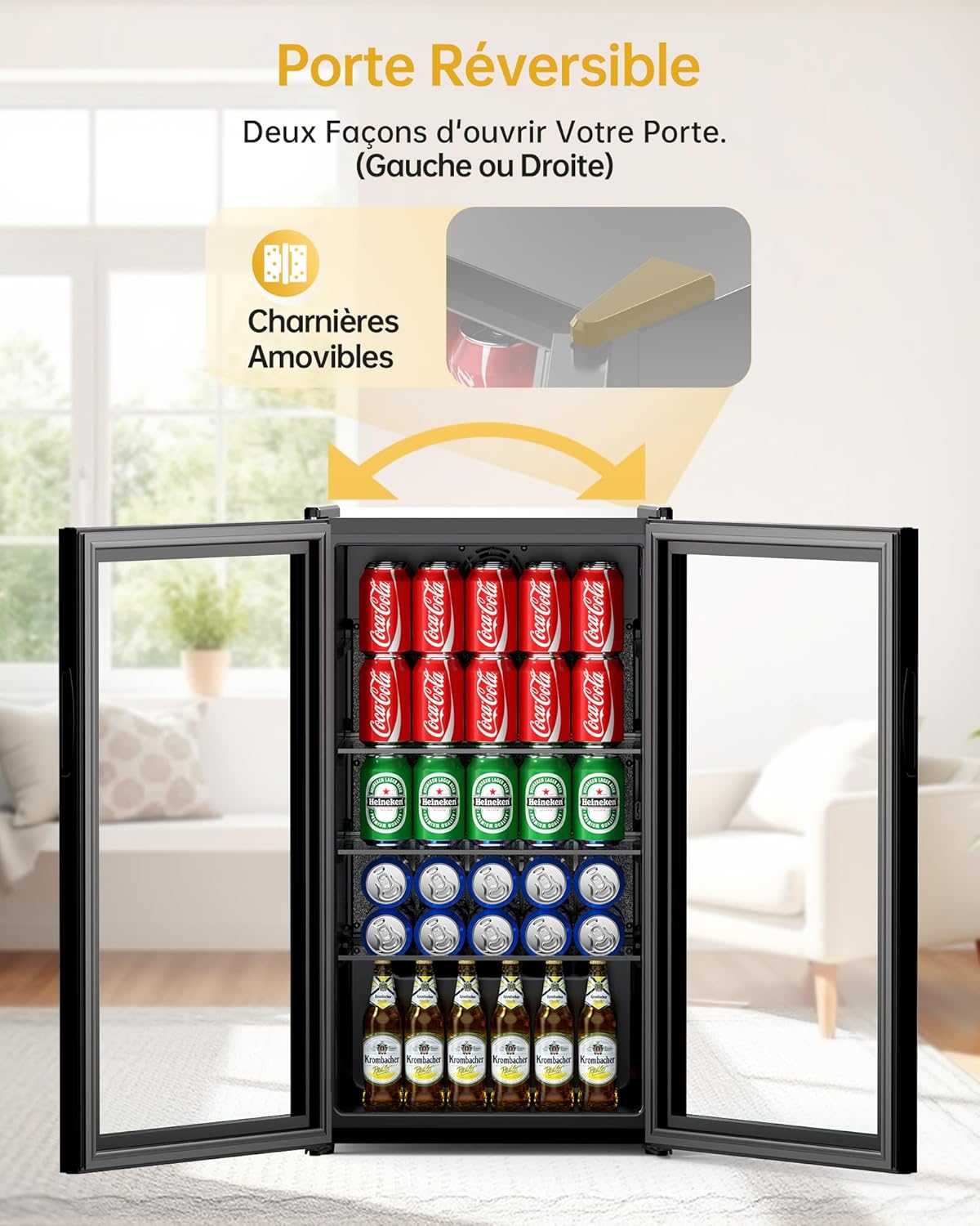 WIE - Réfrigérateur mini bar 83L, silencieux, 0-10°C, noir - WIE