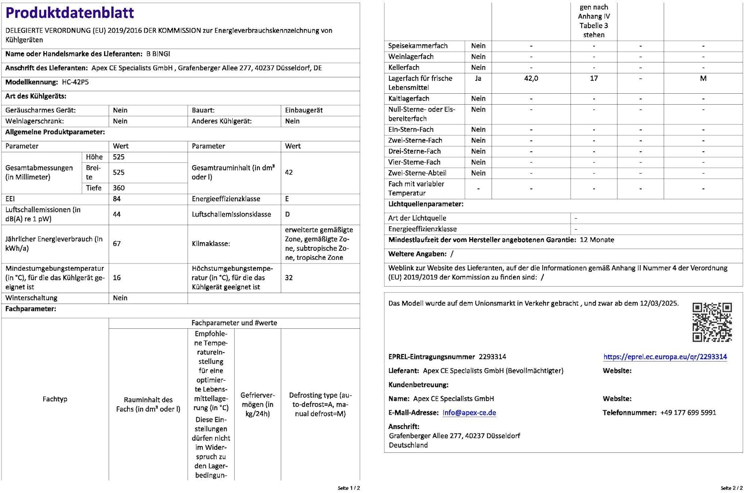 BINGI - glacière à compression 42L - refroidit jusqu’à -18°C, 12/24/220V