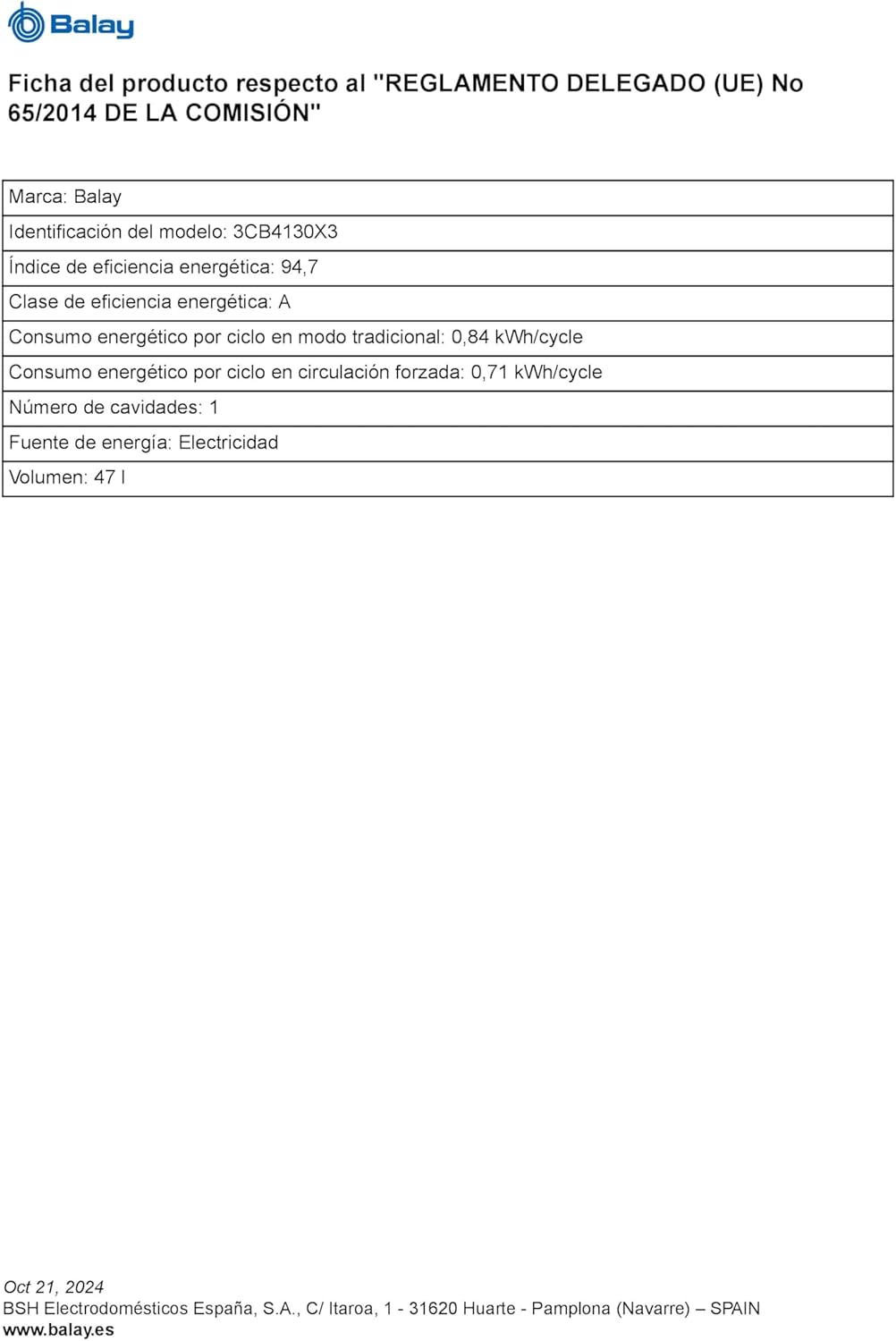 Balay - Four compact série 3 - 45 cm - multifonction, aqualyse, verre noir - 3CB4130X3