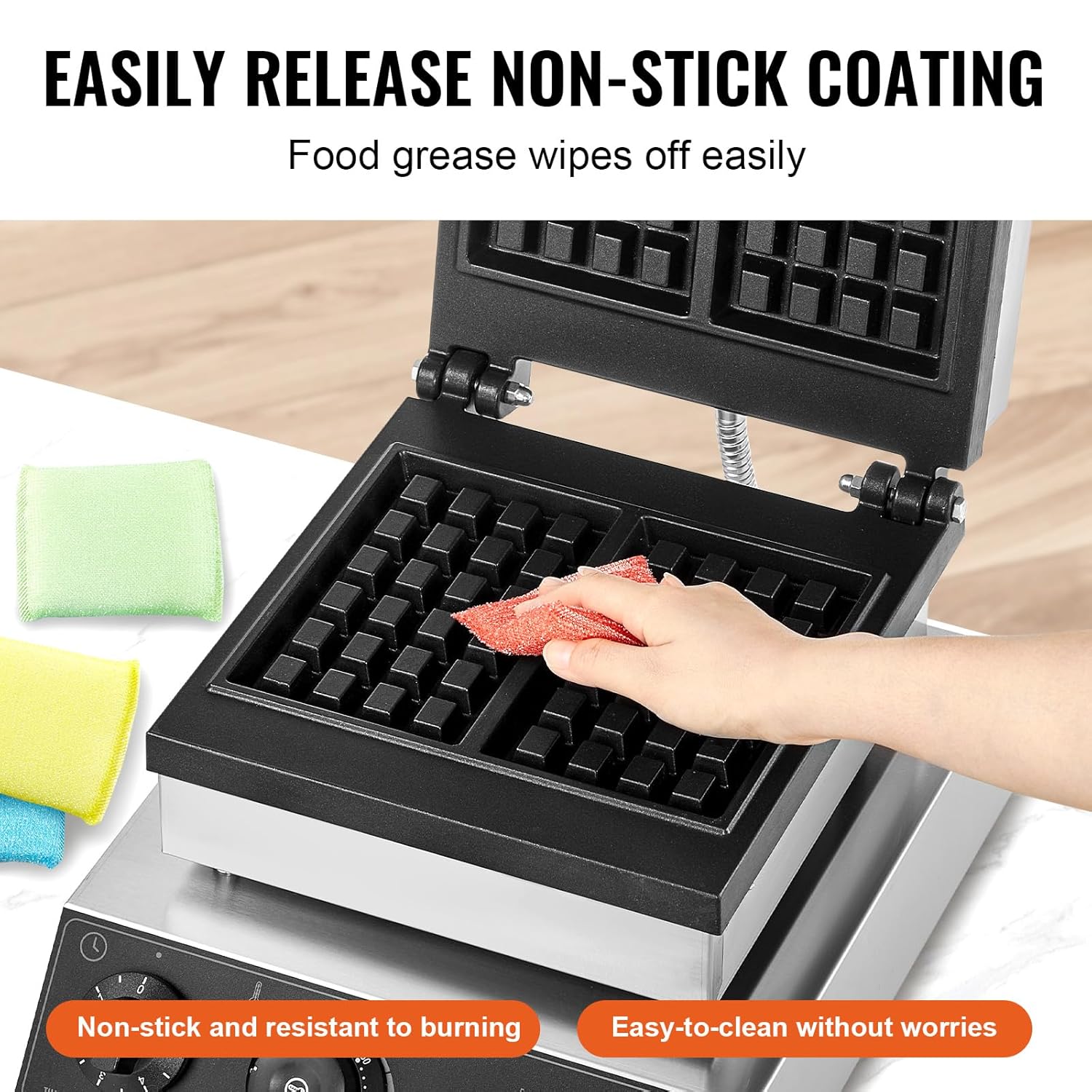 VEVOR - Gaufrier Commercial 2PCs - 2000W inox, antiadhésif, contrôle température et temps