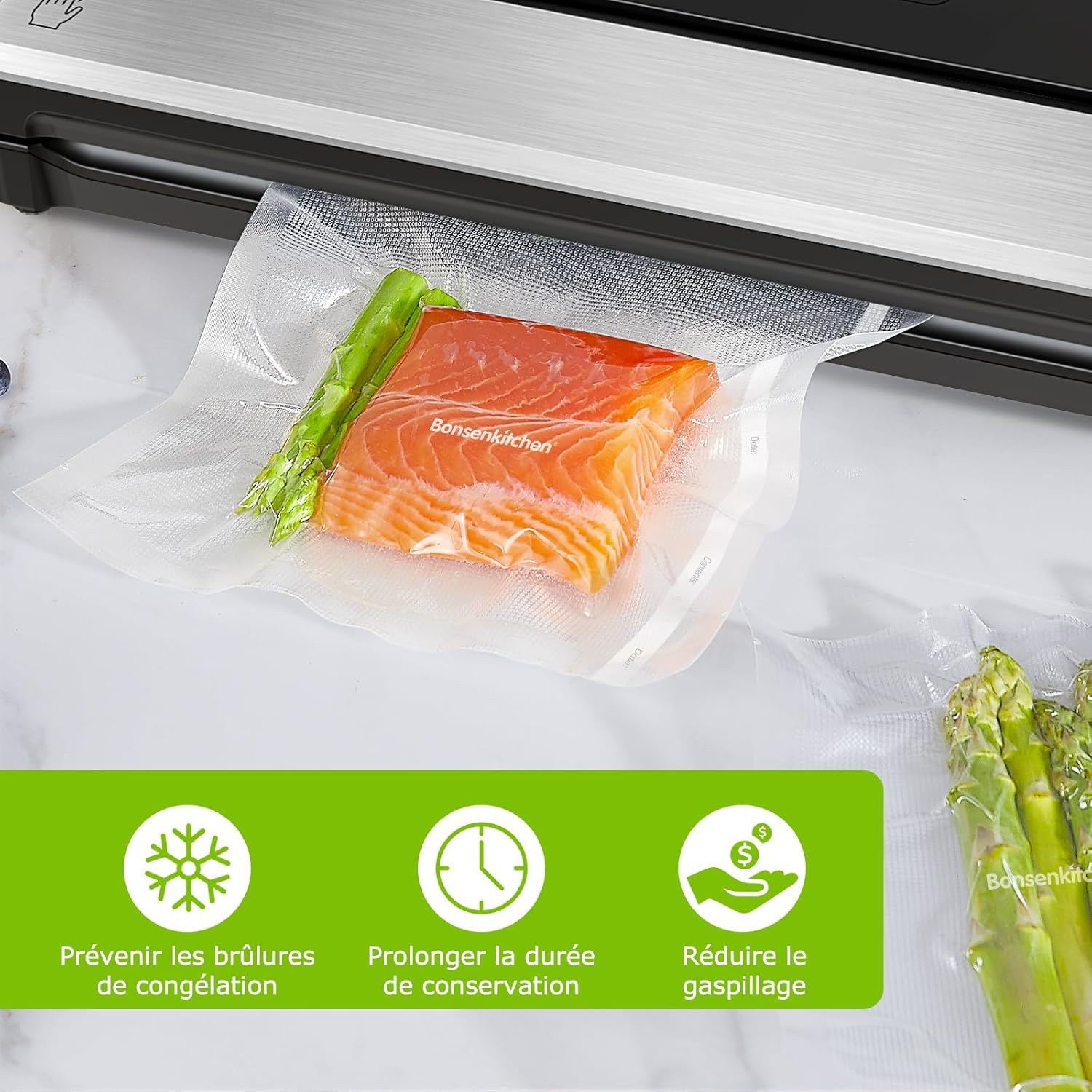 Bonsenkitchen - rouleaux sous vide 28x600cm - sans BPA, conservation aliments VB3207
