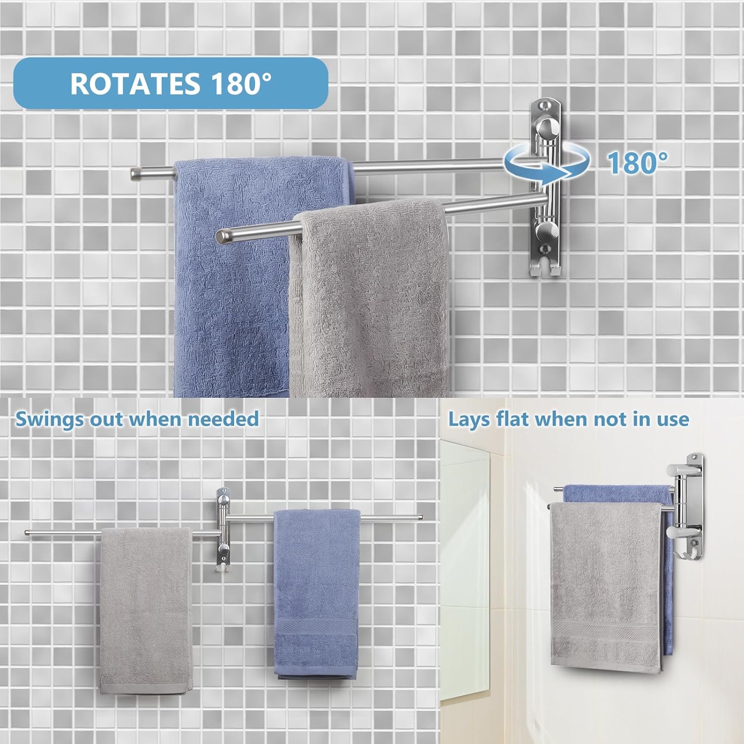 JSVER - porte-serviette mural rotatif - 40cm - inox, double barre pivotante