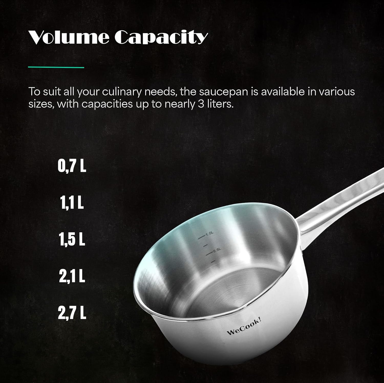 Wecook - casserole inox 18/10, 16 cm, 1,5L, bec verseur, induction