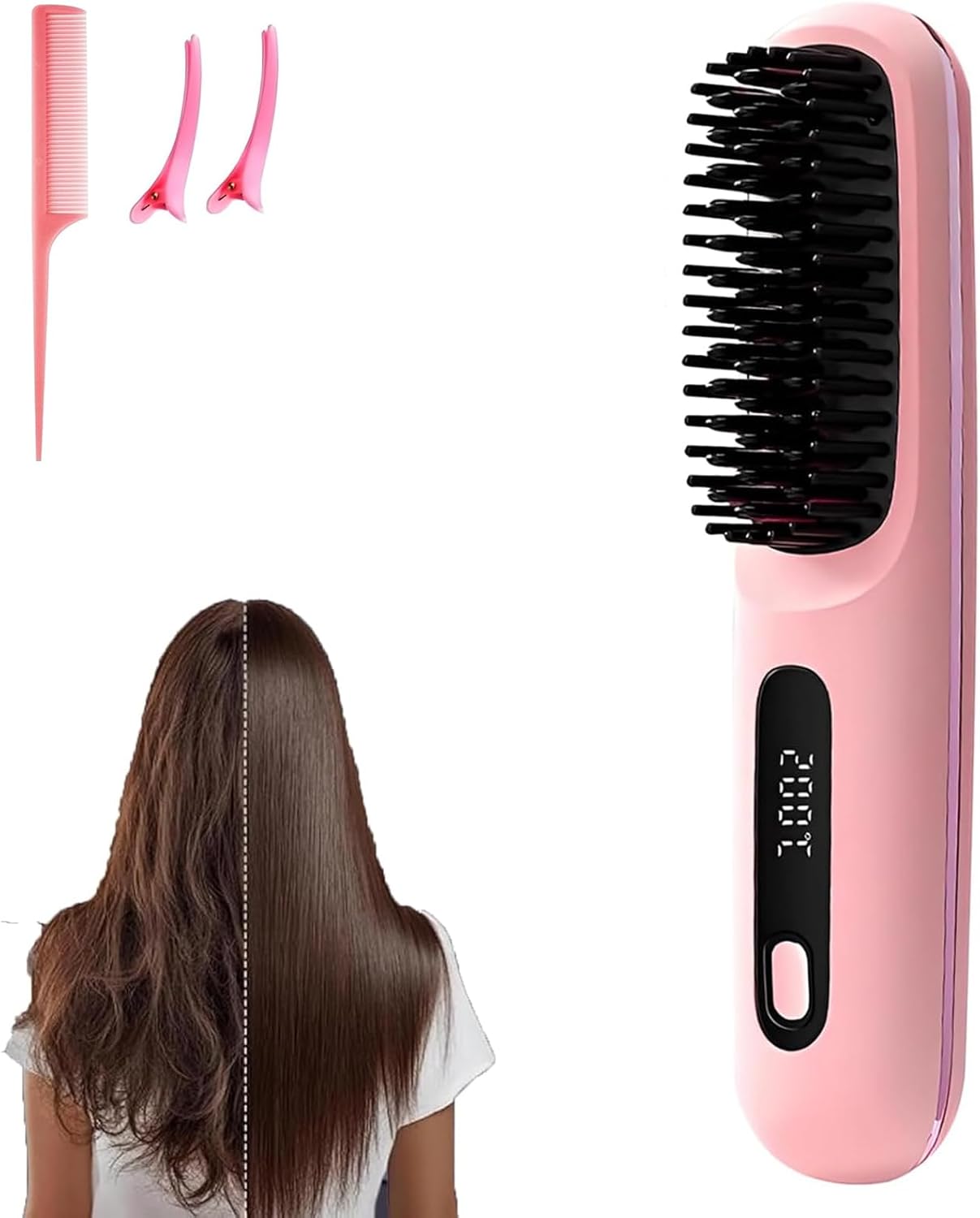 Go Brush Pro - Mini brosse à lisser sans fil, 2000mAh, écran LCD