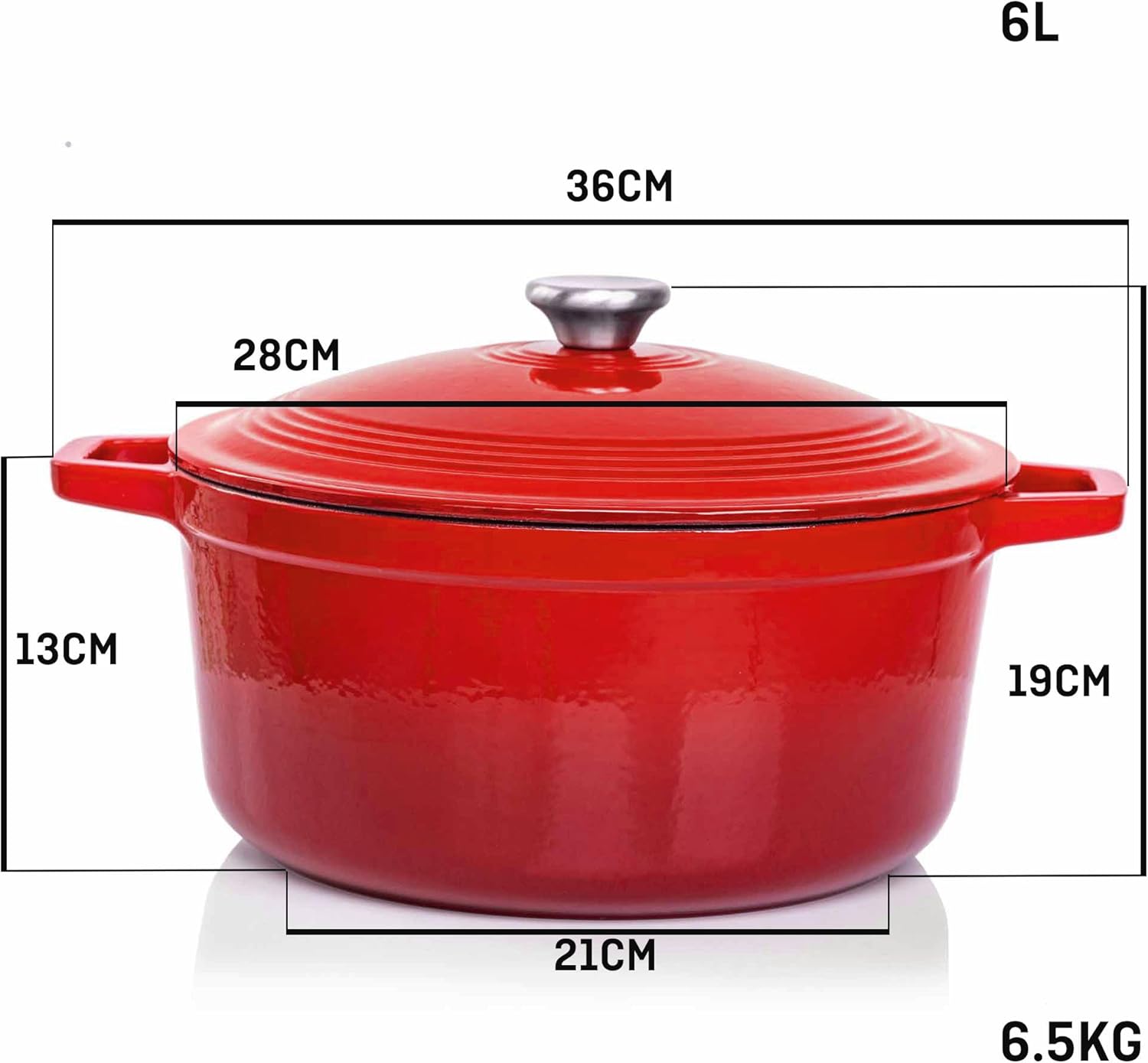 VeoHome - cocotte fonte émaillée 6L Ø28cm - induction, four, cuisson homogène