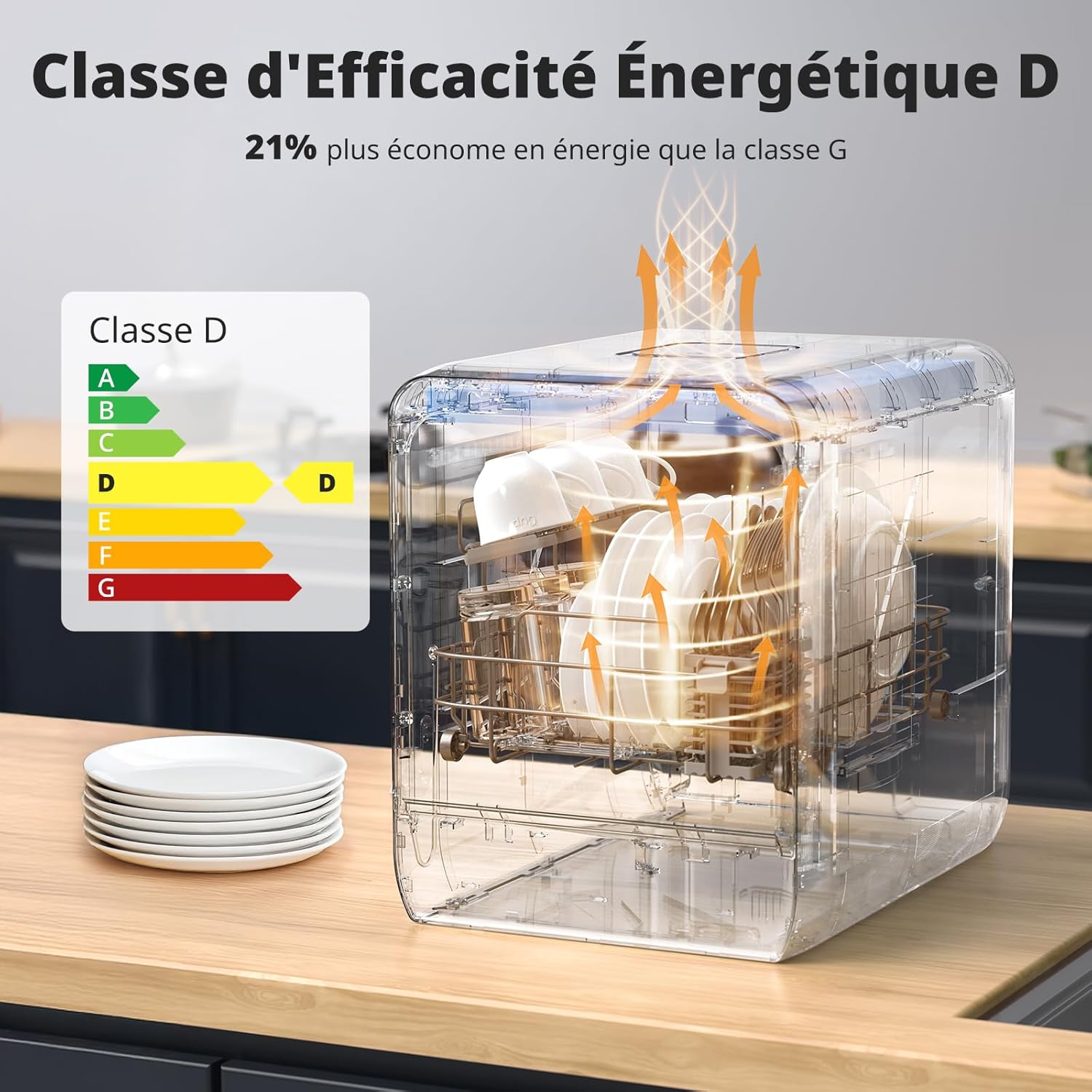 AIRMSEN - Mini Lave-vaisselle ultra-étroit 37x50cm - 4 couverts, 7+2 programmes, réservoir 5L, démarrage différé