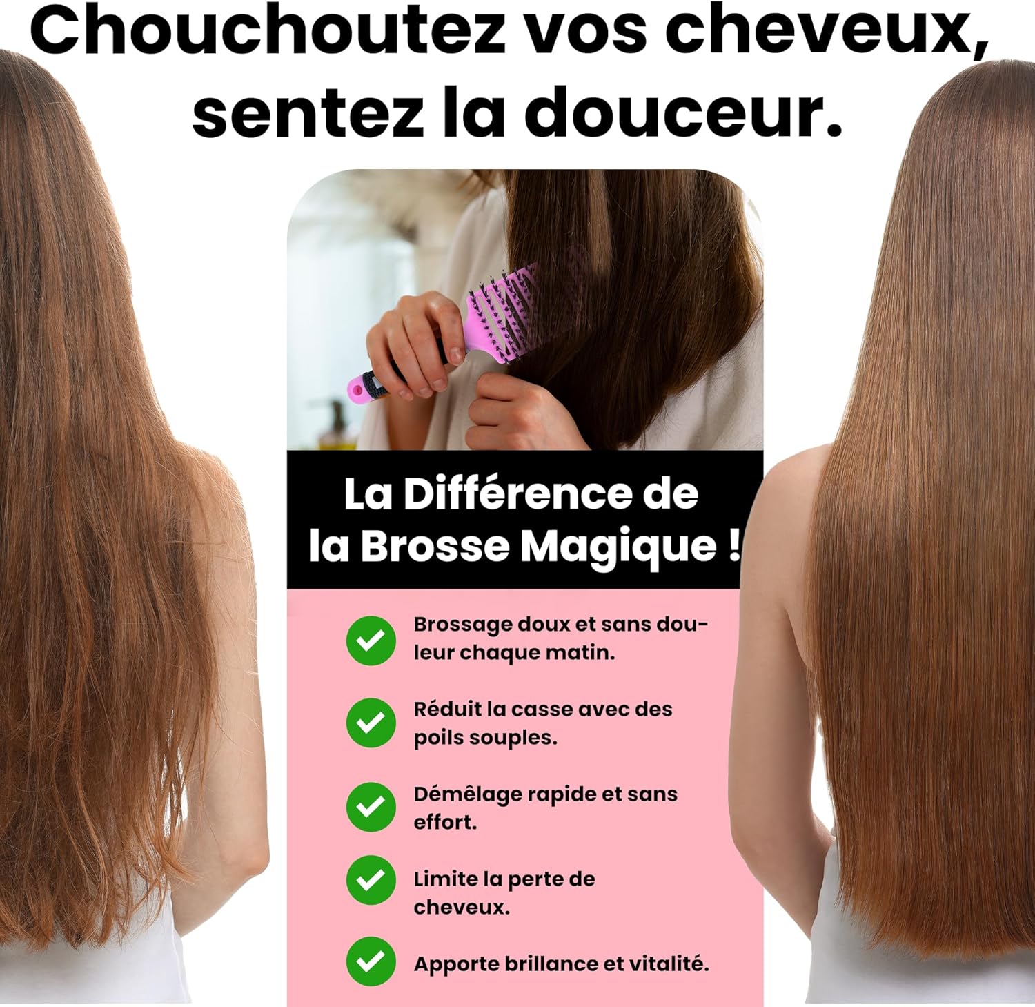 Brosse à Cheveux - démêlante sanglier nylon - anti-casse antistatique, tous types