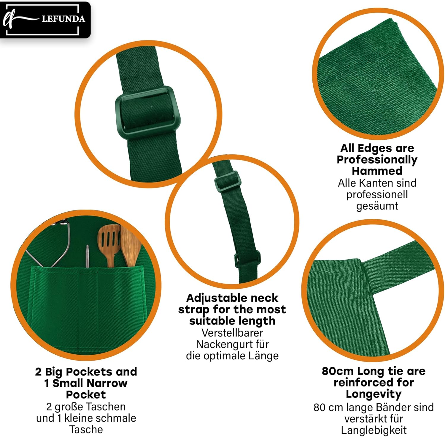 LEFUNDA - Tablier étanche 3 poches réglable - longues lanières, professionnel, mixte