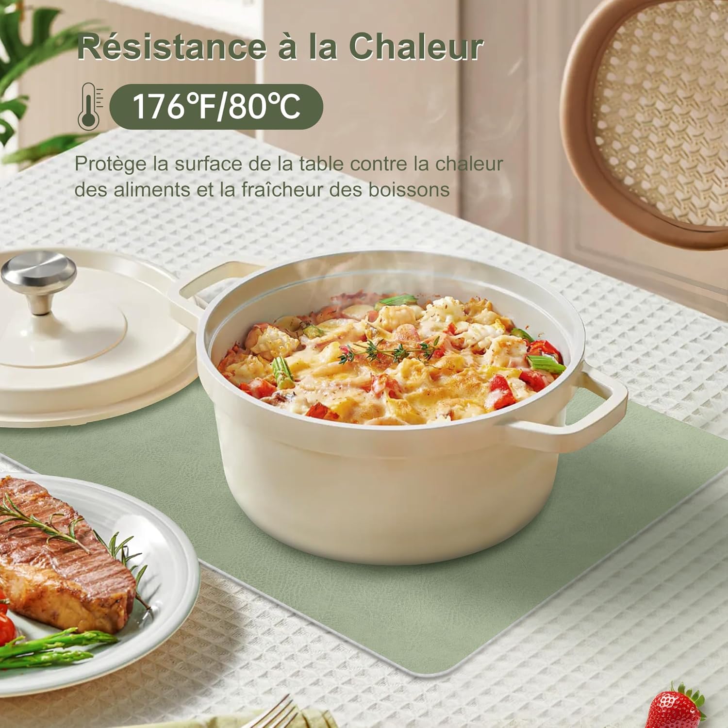 KitchenBoss - Set de table double face 43x30 cm - lot de 6 lavables antidérapants