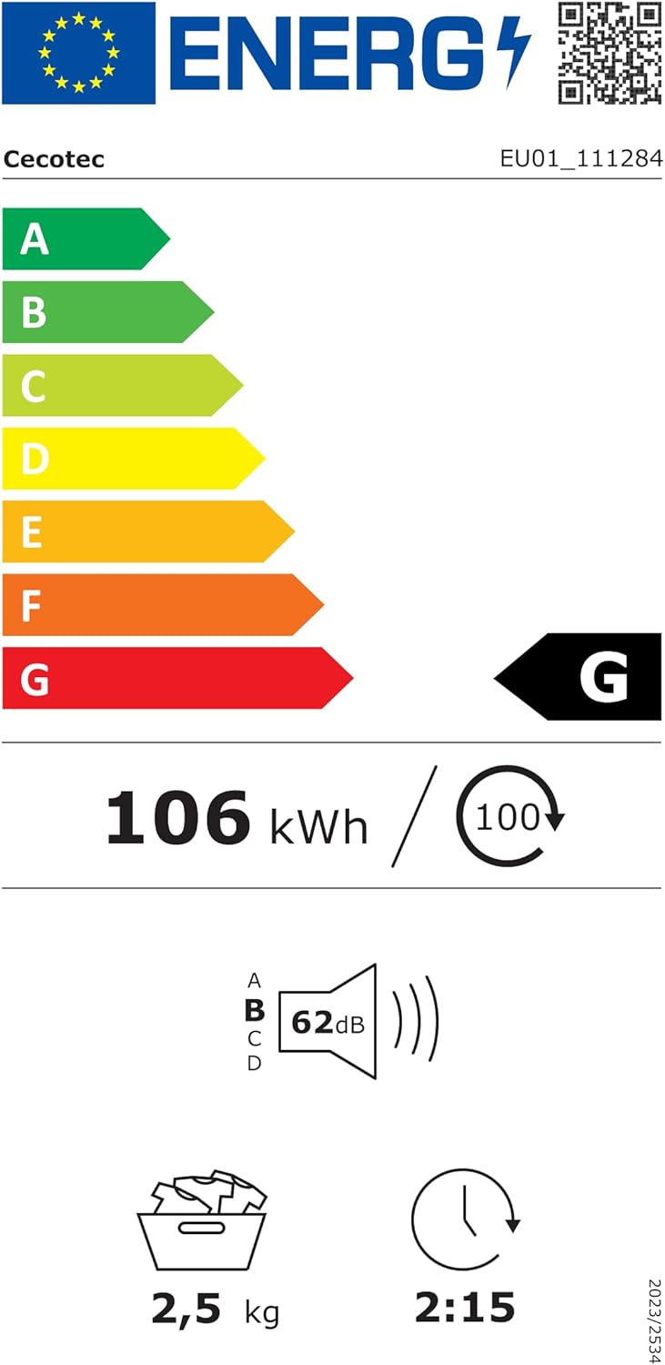 Cecotec - Bolero DressCode Dry mini sèche-linge 2,5 kg, 6 programmes, séchage rapide, compact, 3150V