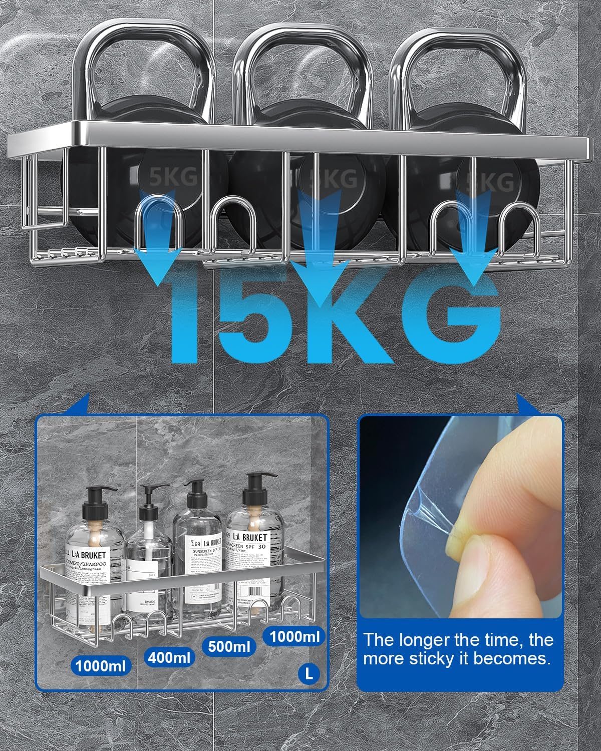 AceMining - 4 Pack salle de bain inox, étagère adhésive, sans perçage