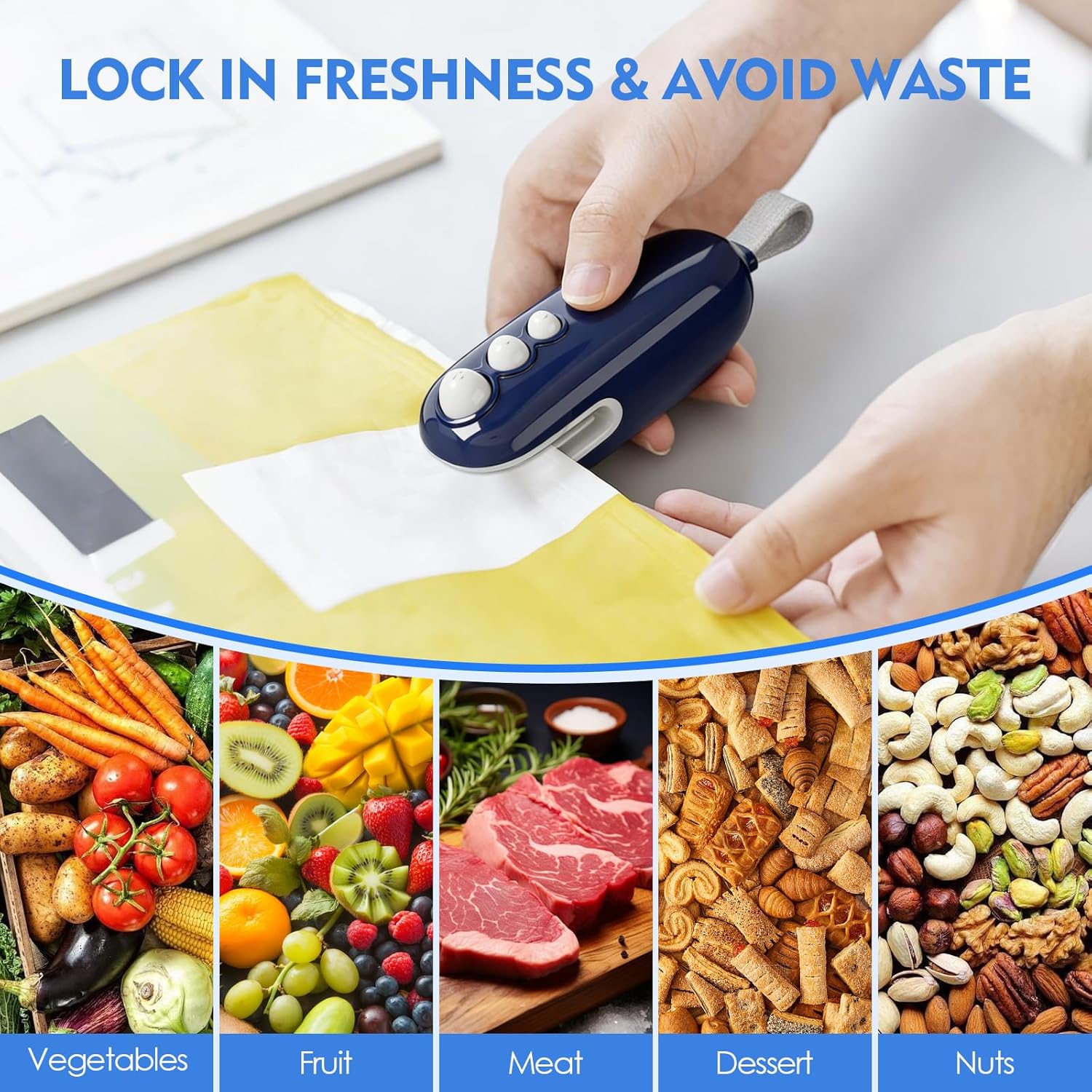 Mini scelleuse de sacs - portable, rechargeable, cutter, aimant, 10x4cm