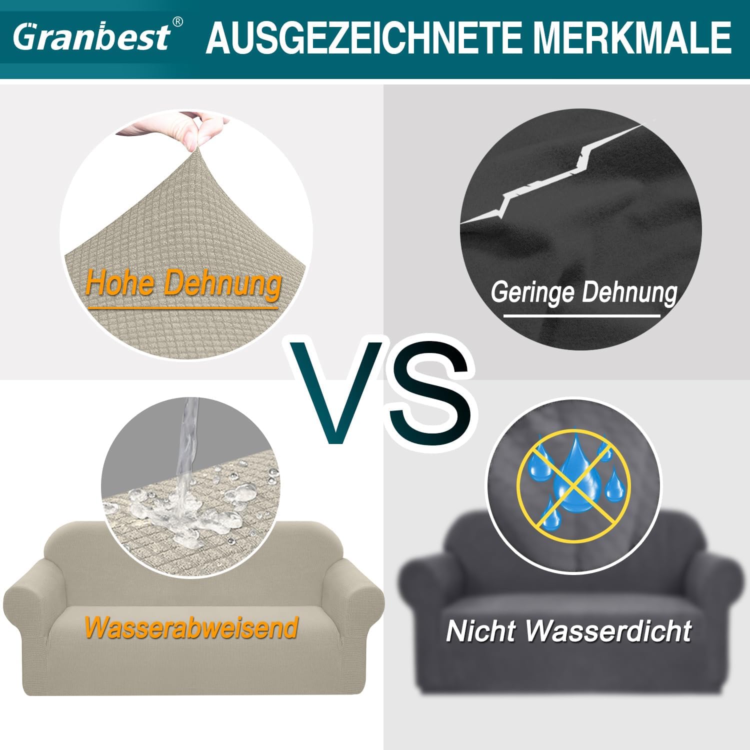 Granbest - housse de canapé stretch imperméable 2 places - spandex jacquard, mousse antidérapante