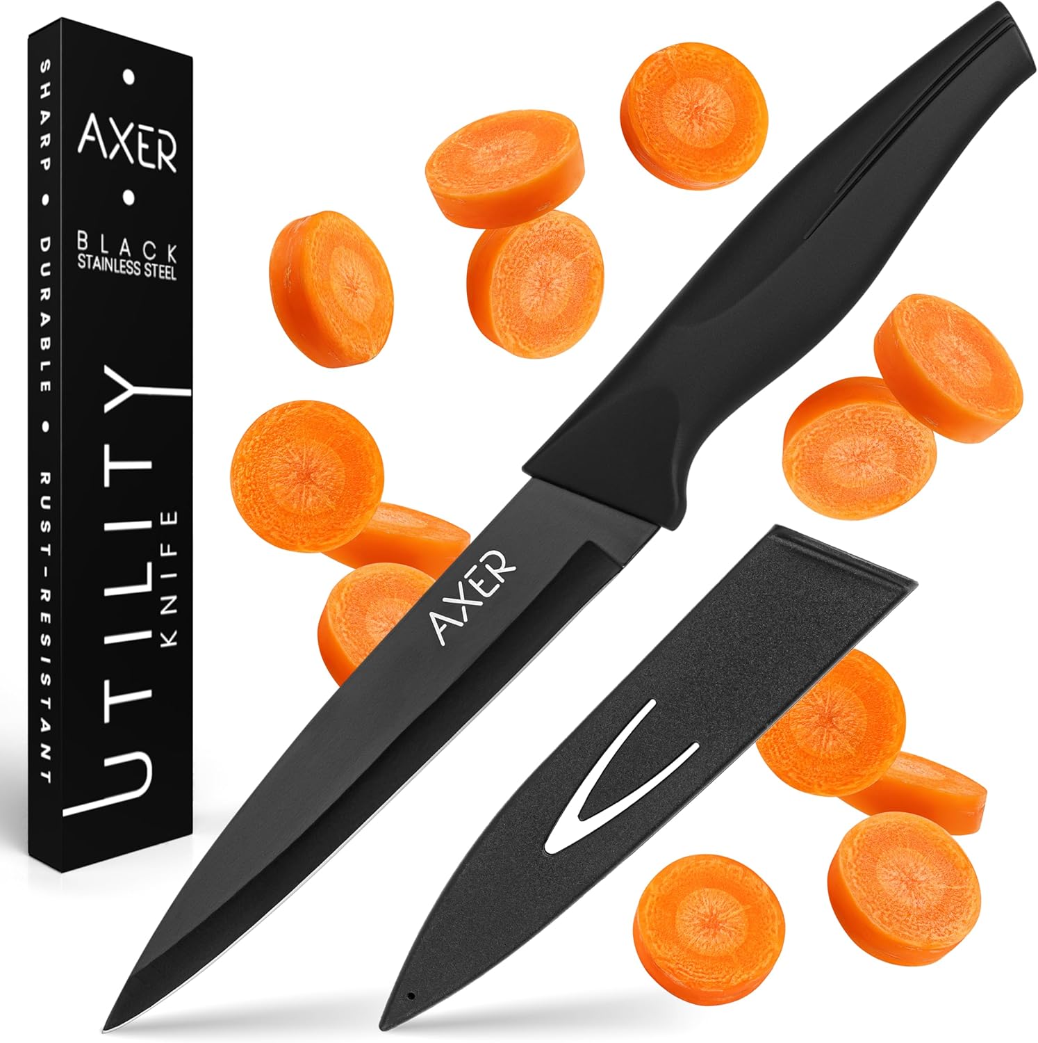 Axer - Couteau Professionnel 12 cm - lame polyvalente fruits, légumes, viande - Manche noir