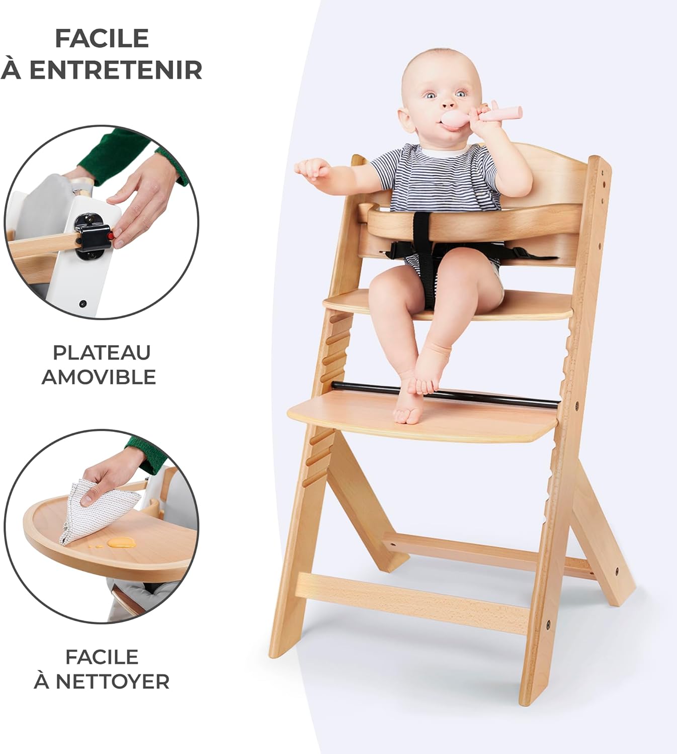Kinderkraft - ENOCK - chaise évolutive bois, réglable, solide, tout gris