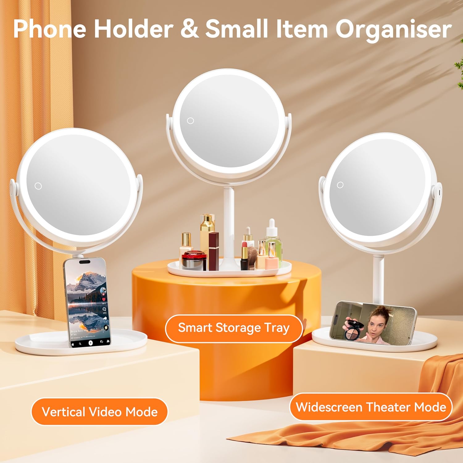 Auxmir - miroir maquillage LED, 30X/1X, 3 couleurs, tactile, 360°