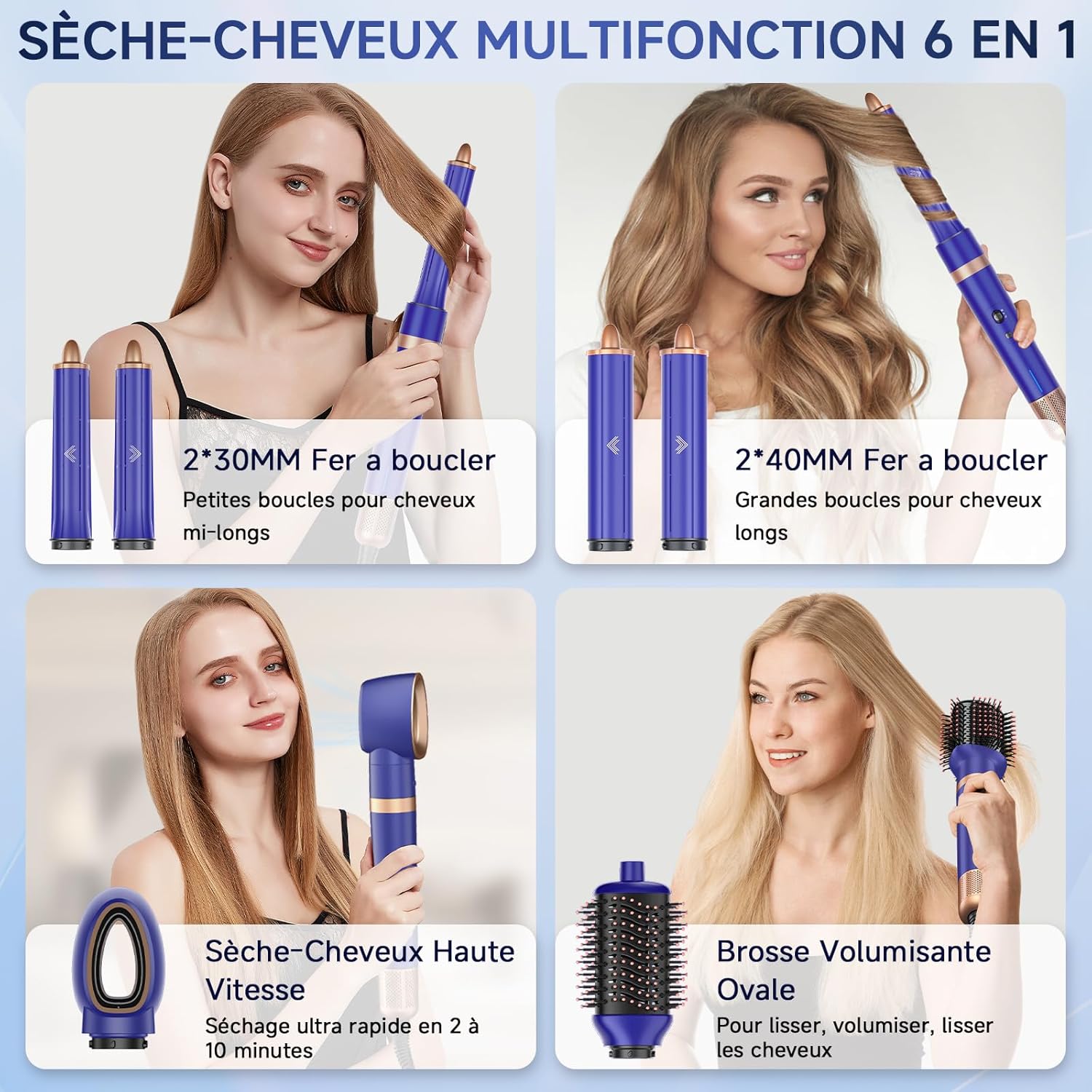 Brosse soufflante 6 en 1 - sèche, boucle, lisse, volume, ionique