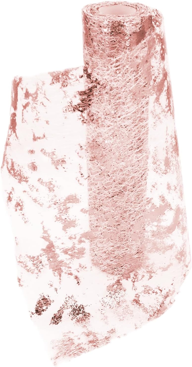 Chemin de table polyester - filet feuille or rose - 28cm x 10m – décor fête