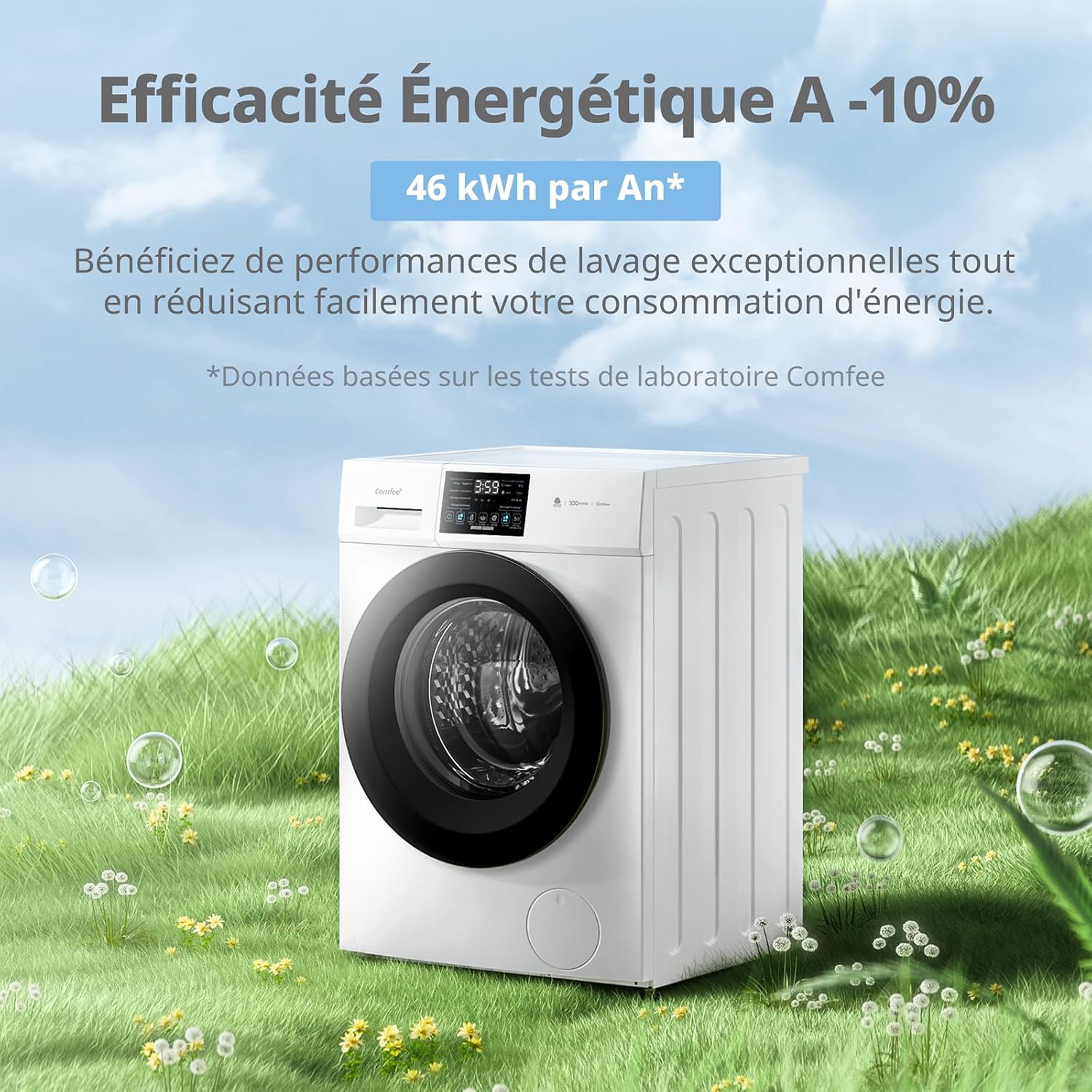 COMFEE' - lave-linge 10kg, classe A, vapeur, moteur BLDC, CFP03EW100W-FR