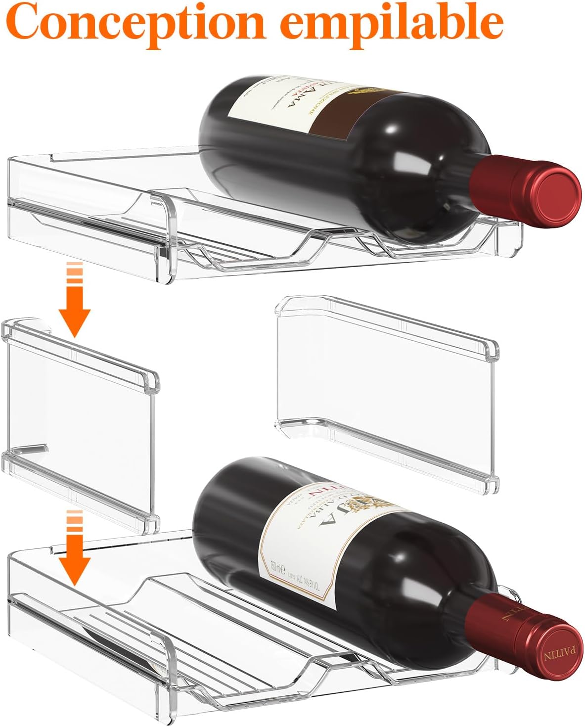 Lifewit - casier à vin empilable - lot de 2, 8 bouteilles, plastique transparent
