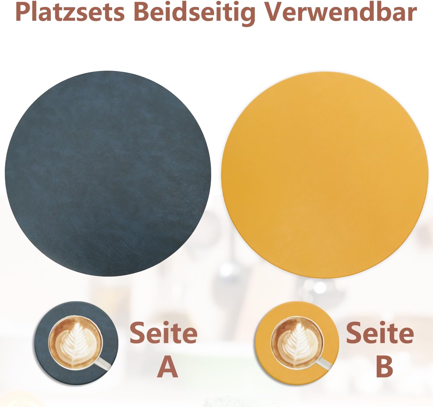 Set de table - rond 36x36cm - cuir PU, lavable, antidérapant, lot de 6