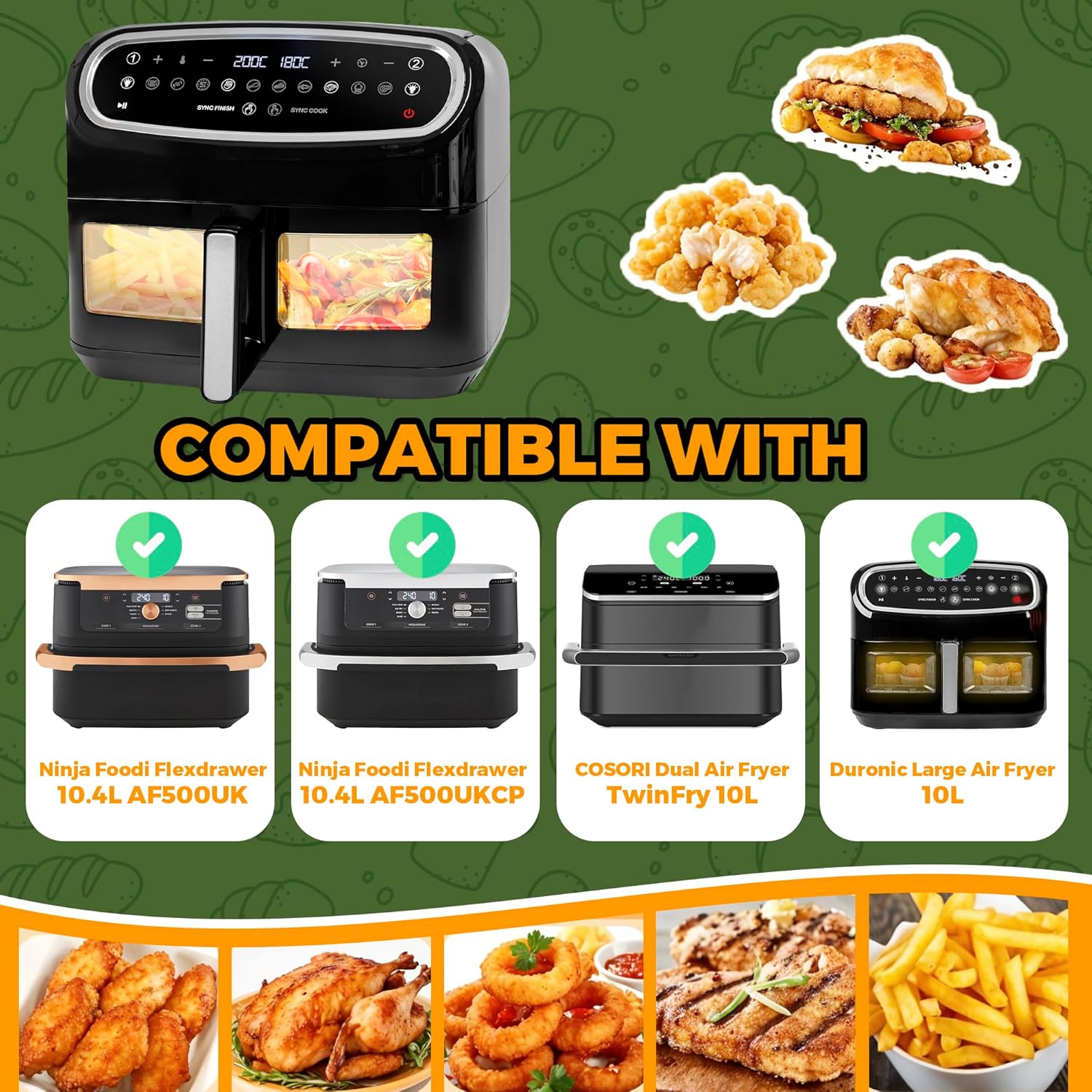Doublures jetables air fryer - 225 pièces - 10,4L - compatibles Ninja, Cosori, Duronic - cuisson antiadhésive - AF500UK