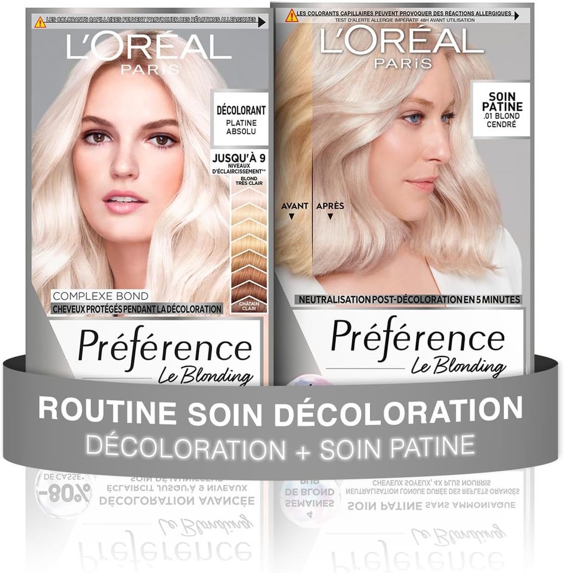 L'Oréal Paris - Préférence Le Blonding - 2 produits - Routine décoloration blond platine et soin blond irisé