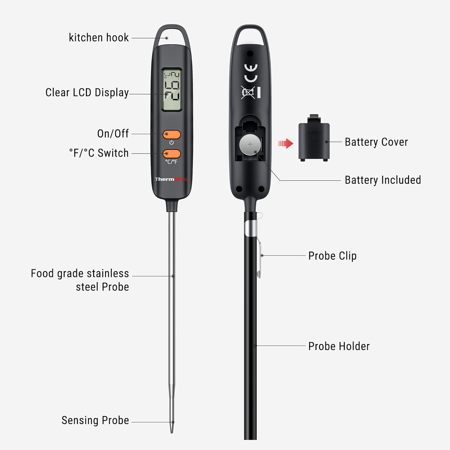 ThermoPro - TP516 - Sonde 12cm - LCD, lecture instantanée, cuisson