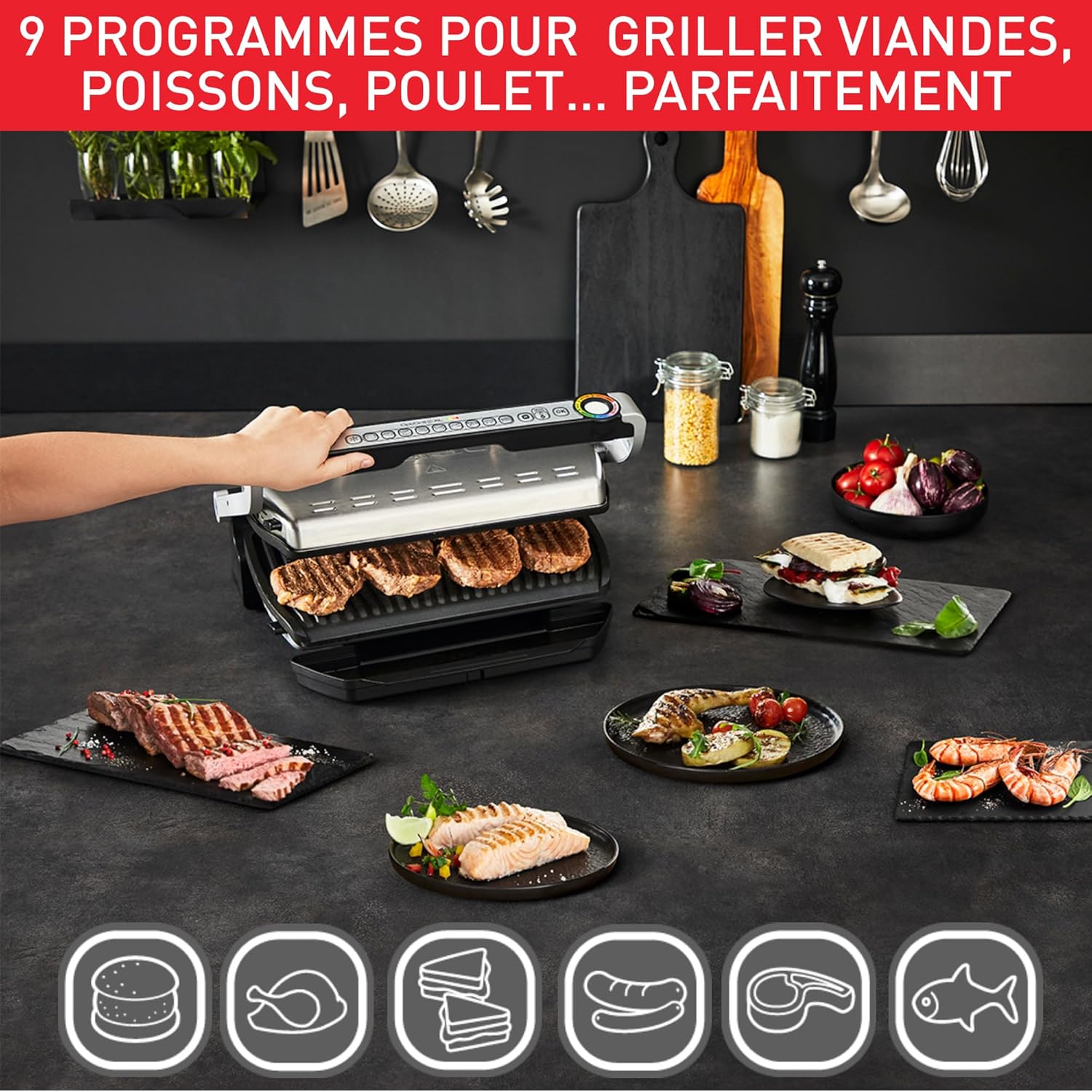 Tefal - Optigrill & Bake XL - XL 8 pers. - 9 programmes, four, GC724D12