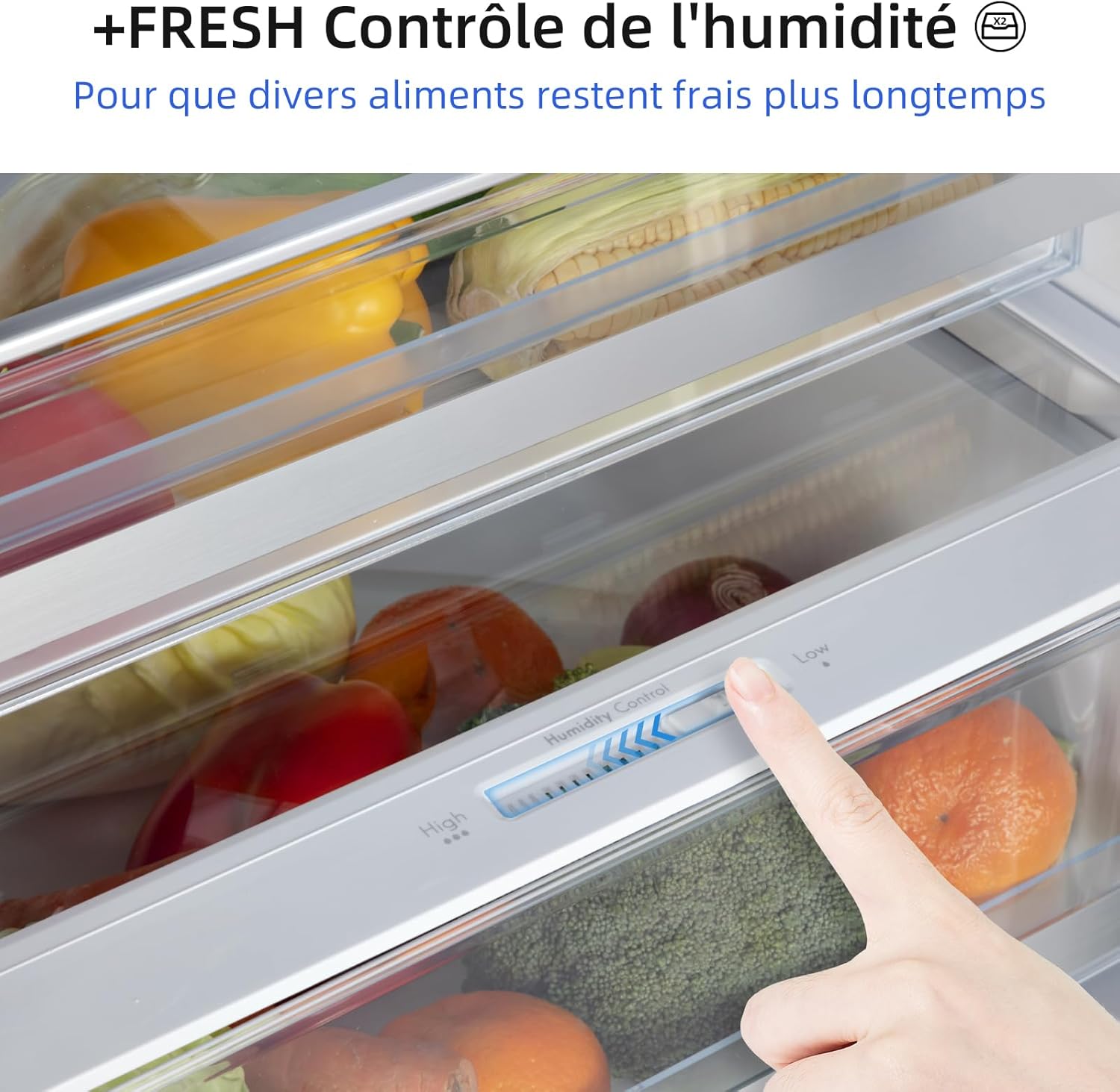 CHIQ - réfrigérateur congélateur série FBM - 356L, inox, no frost, tiroirs profonds, bac légumes, alarme porte, FBM351LE